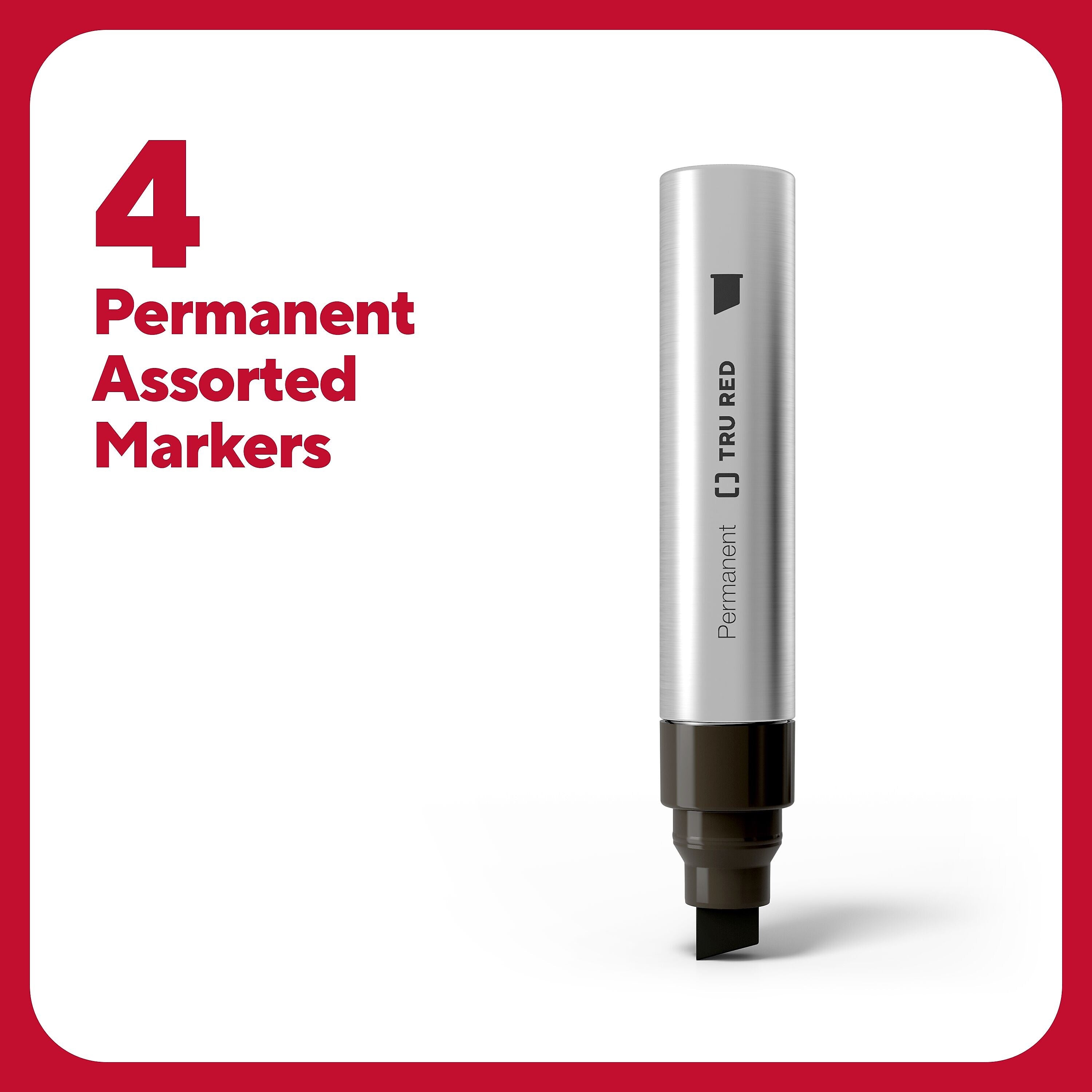 TRU RED™ XL Tank Permanent Markers, Chisel Tip, Assorted, 4/Pack