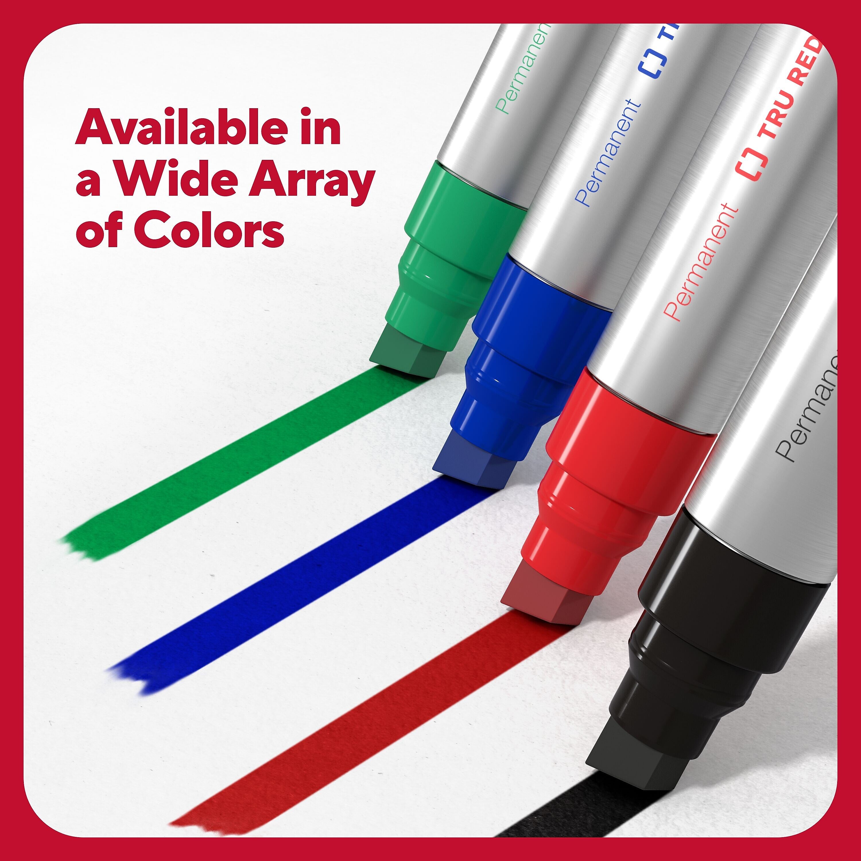 TRU RED™ XL Tank Permanent Markers, Chisel Tip, Assorted, 4/Pack