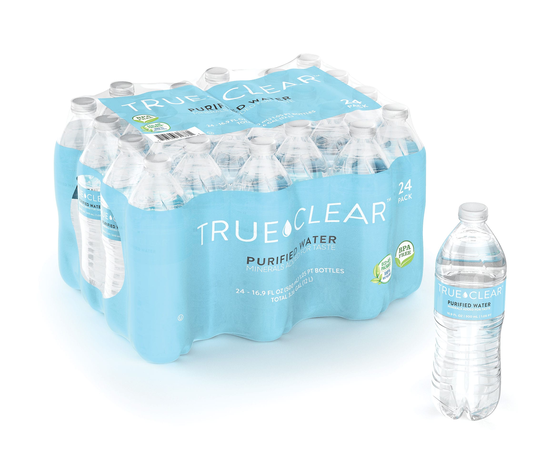 True Clear™ Purified Bottled Water, 16.9 fl. oz. Bottles, 24/Carton