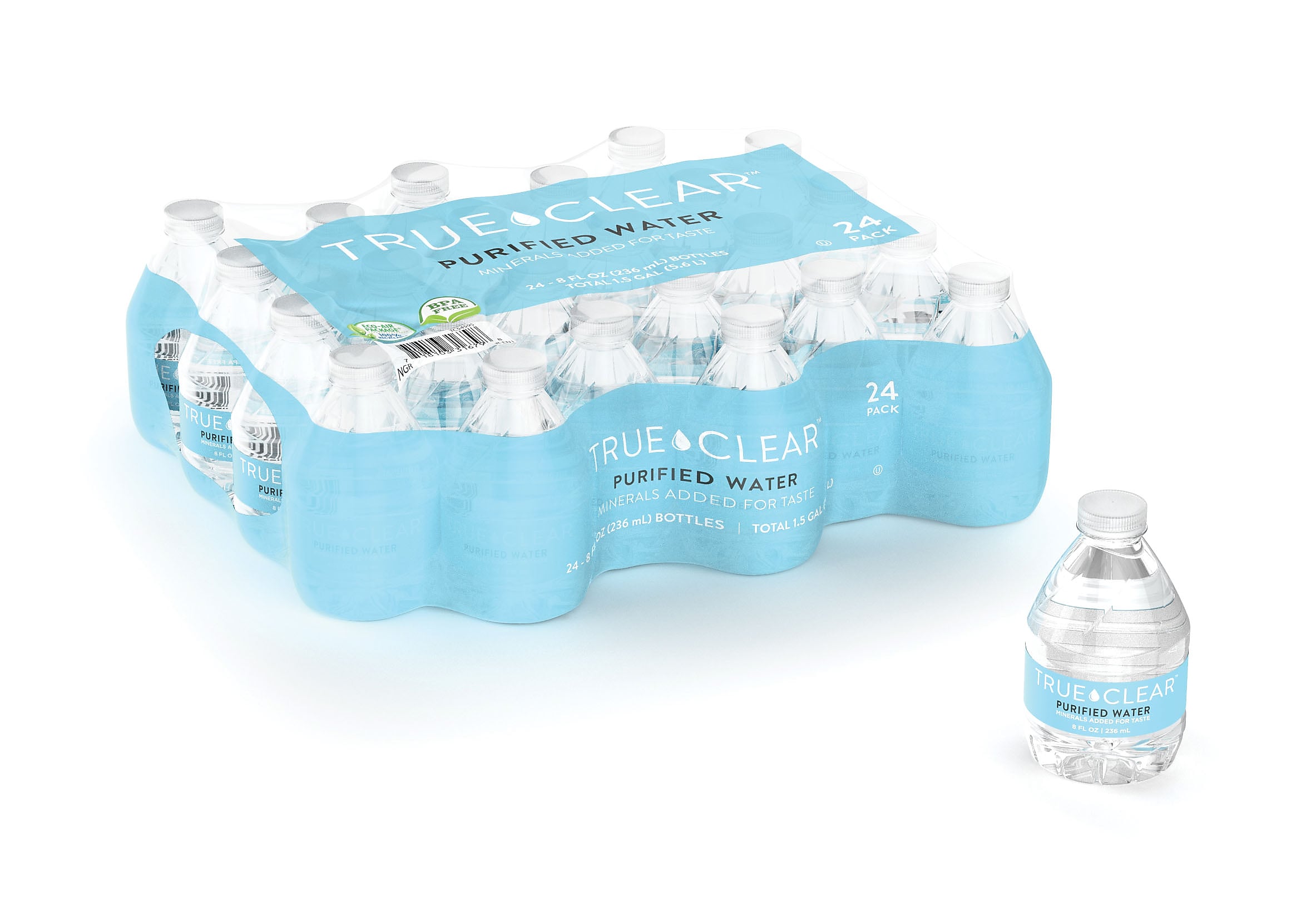 True Clear Purified Bottled Water, 8 fl. oz. Bottles, 24/Carton
