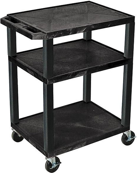 Tuffy 3-Shelf Plastic/Poly Mobile A/V Cart with Lockable Wheels, Black