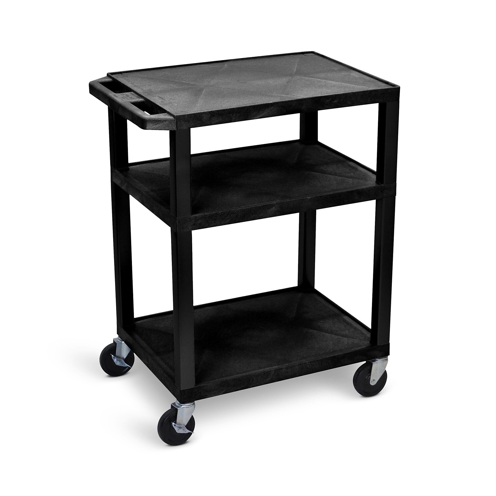 Tuffy 3-Shelf Plastic/Poly Mobile A/V Cart with Lockable Wheels, Black