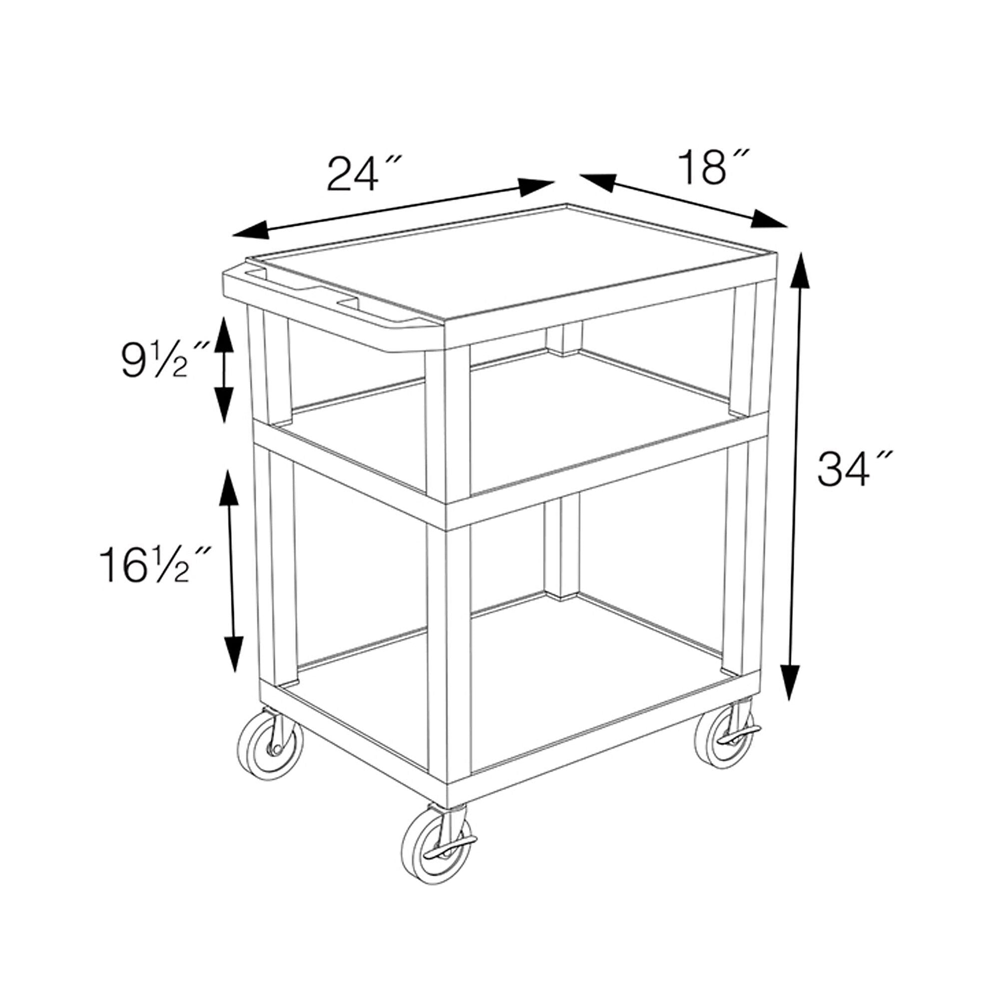 Tuffy 3-Shelf Plastic/Poly Mobile A/V Cart with Lockable Wheels, Black