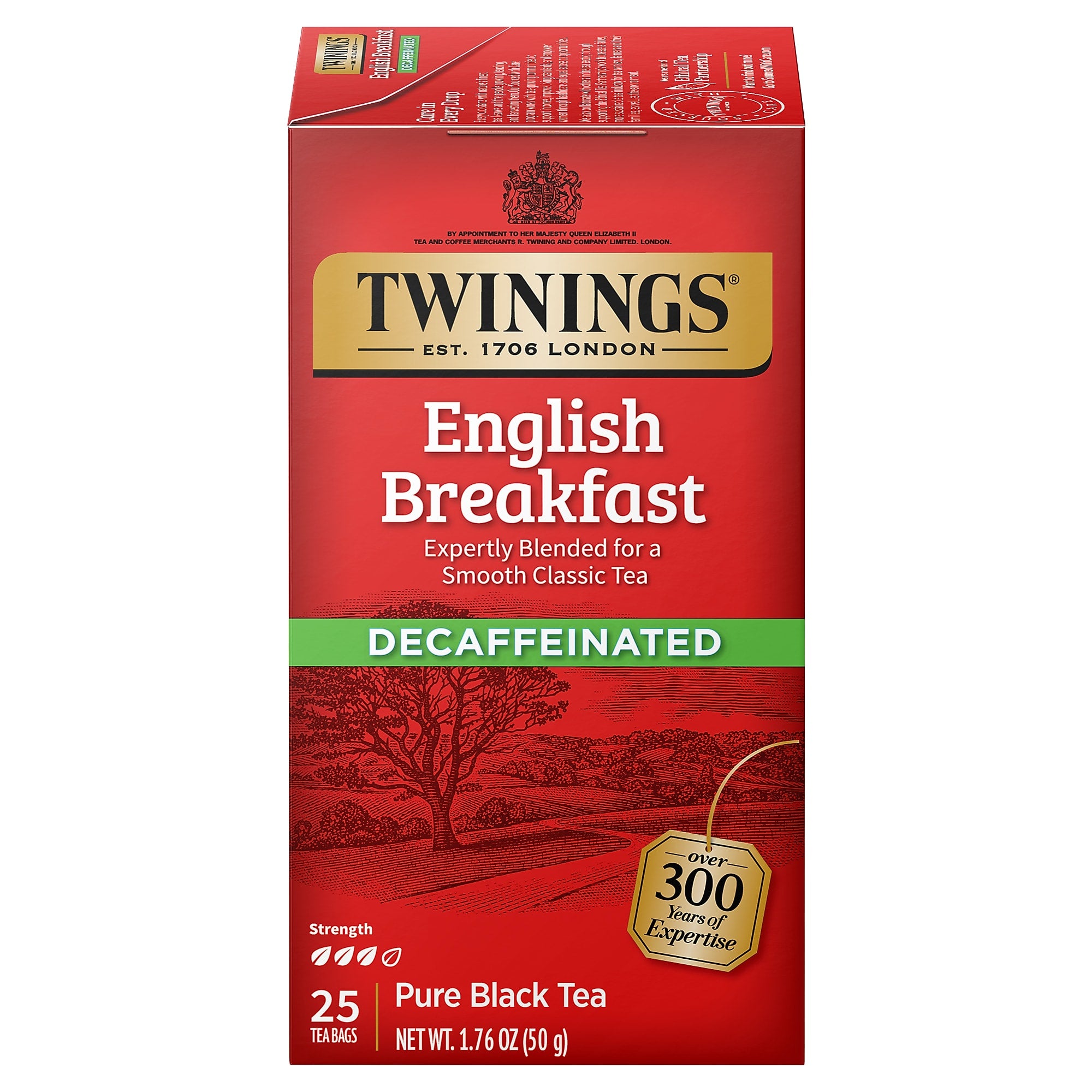Twinings Classic Decaffeinated English Breakfast Tea, 25/Box