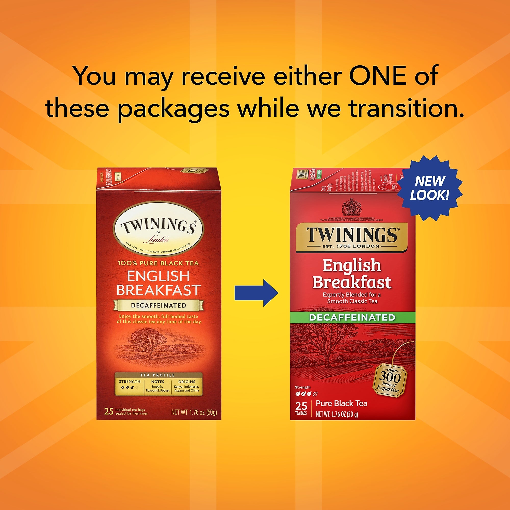 Twinings Classic Decaffeinated English Breakfast Tea, 25/Box