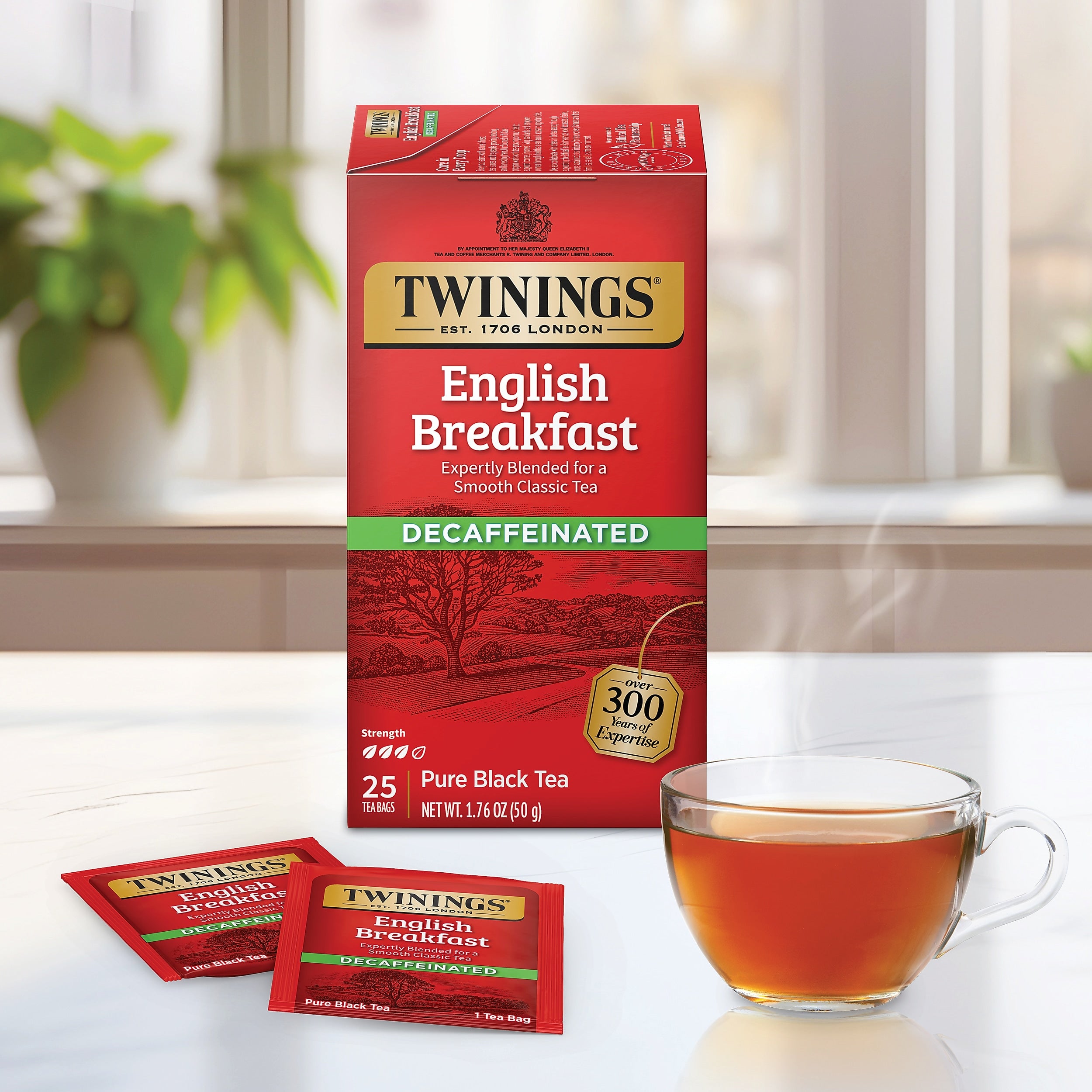 Twinings Classic Decaffeinated English Breakfast Tea, 25/Box