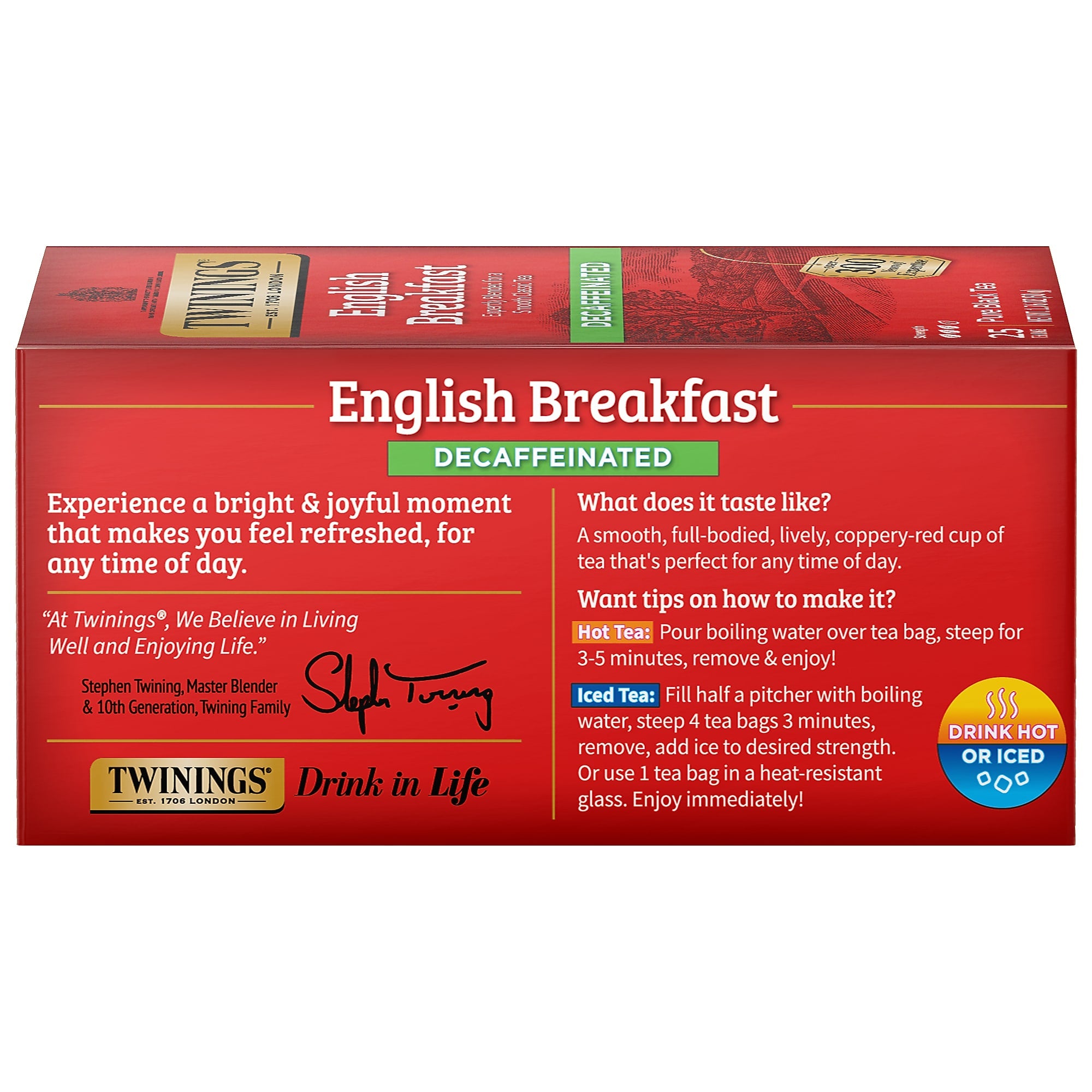 Twinings Classic Decaffeinated English Breakfast Tea, 25/Box