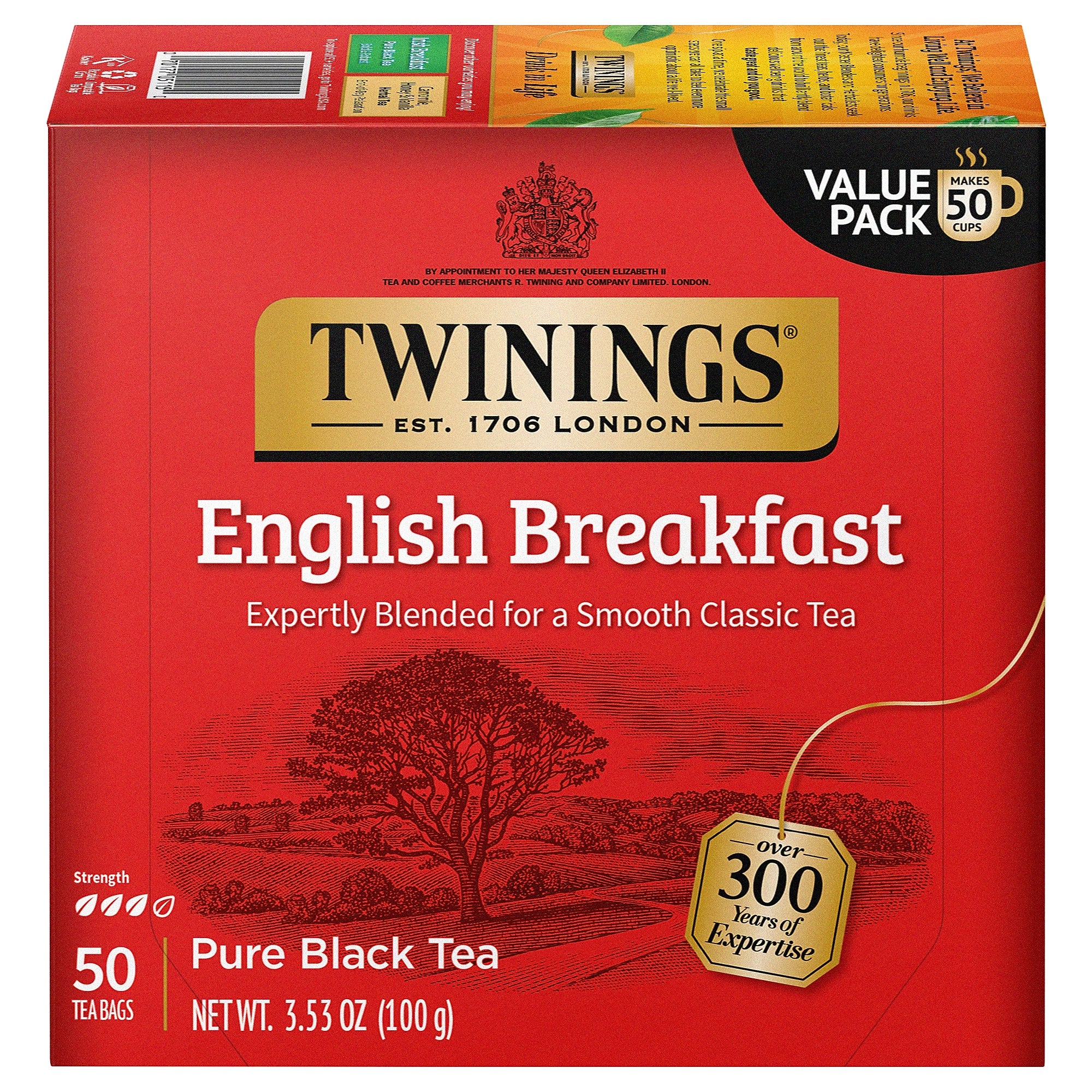 Twinings English Breakfast Black Tea Bags, 50/Box