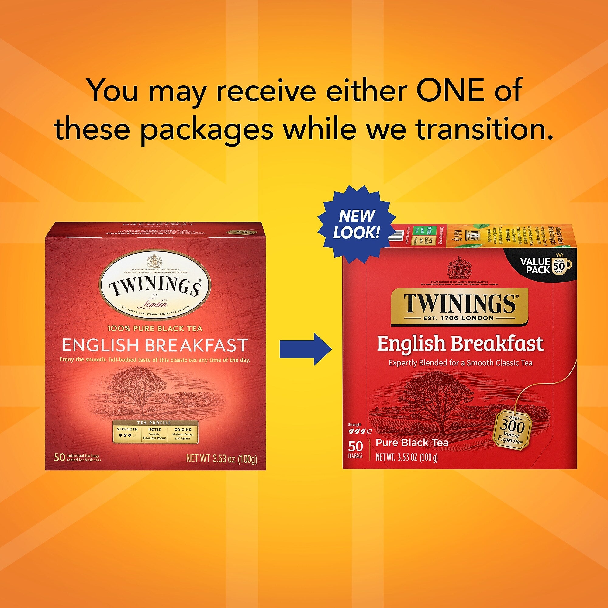 Twinings English Breakfast Black Tea Bags, 50/Box