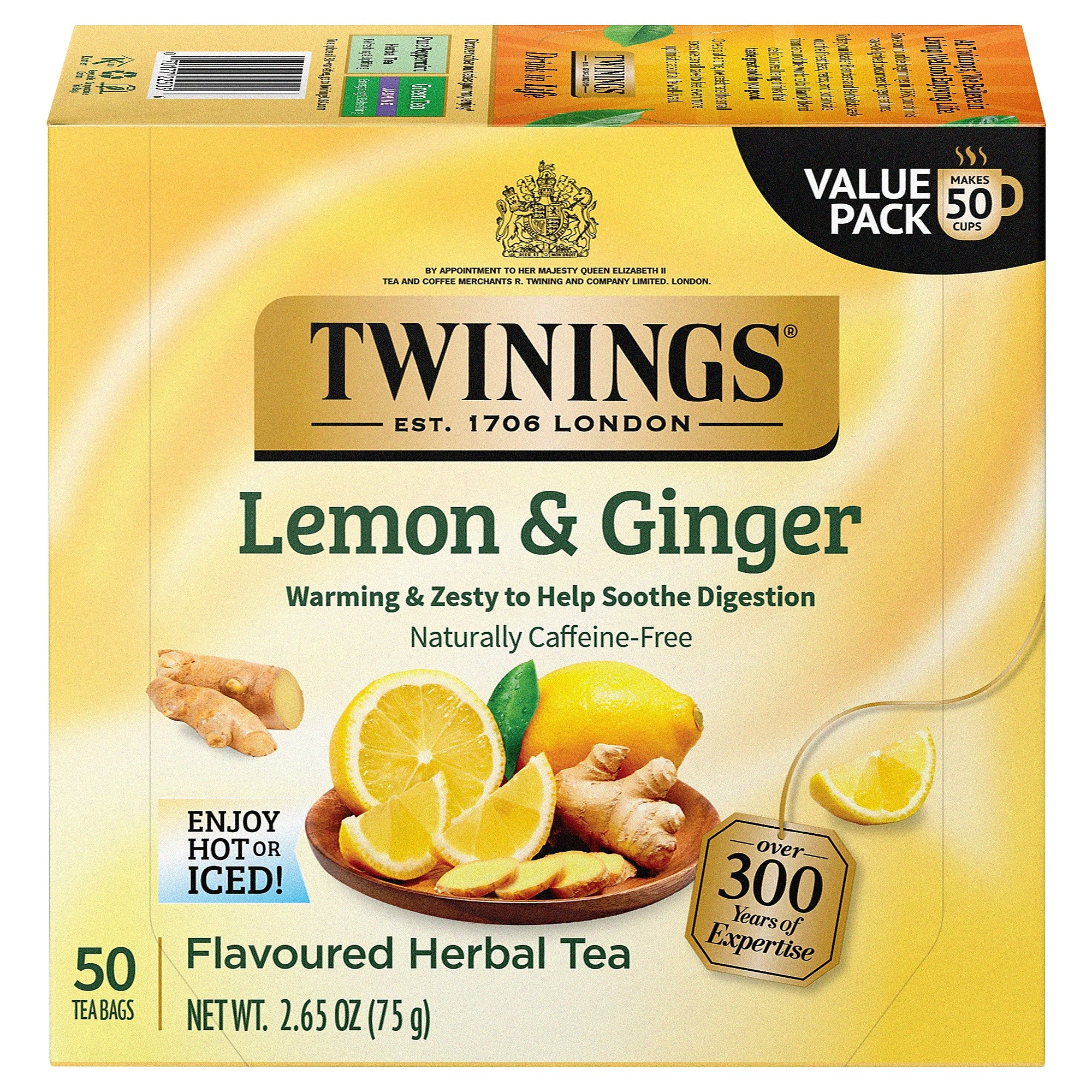 Twinings Lemon and Ginger Herbal Tea Bags, 50/Box