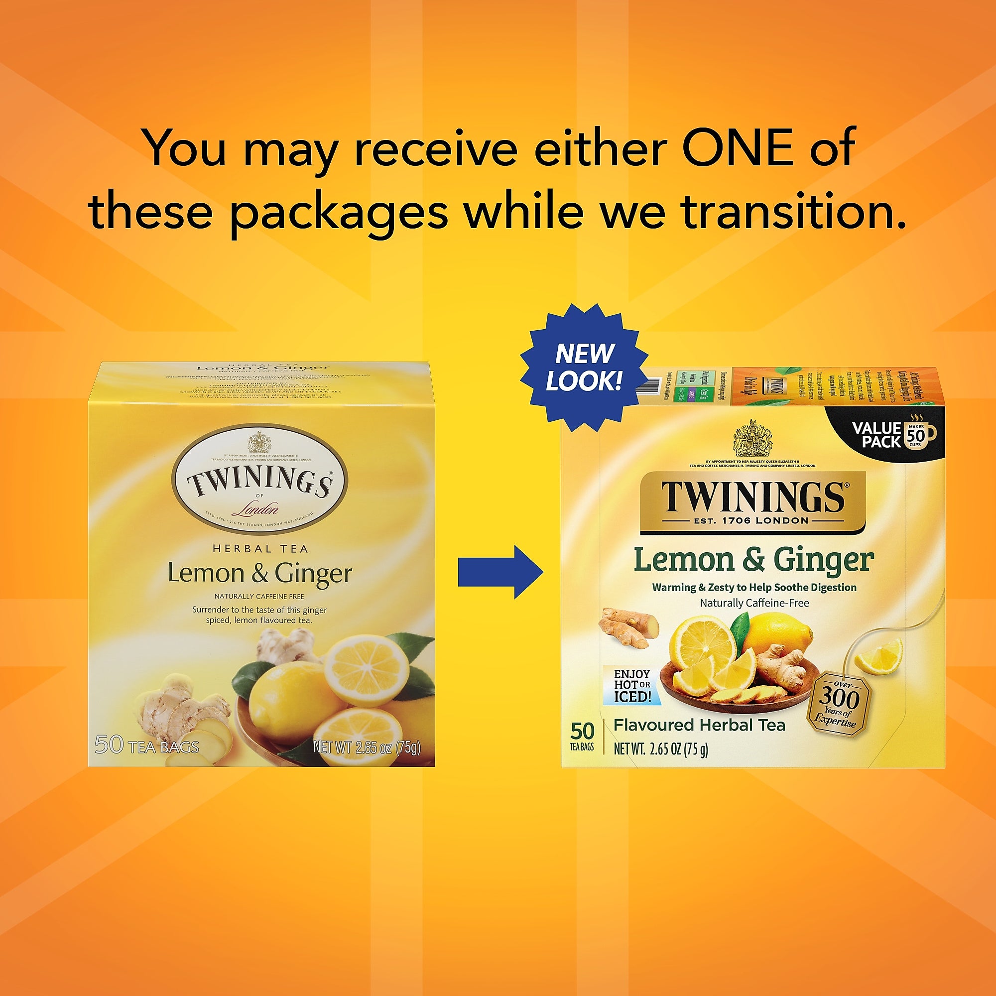 Twinings Lemon and Ginger Herbal Tea Bags, 50/Box