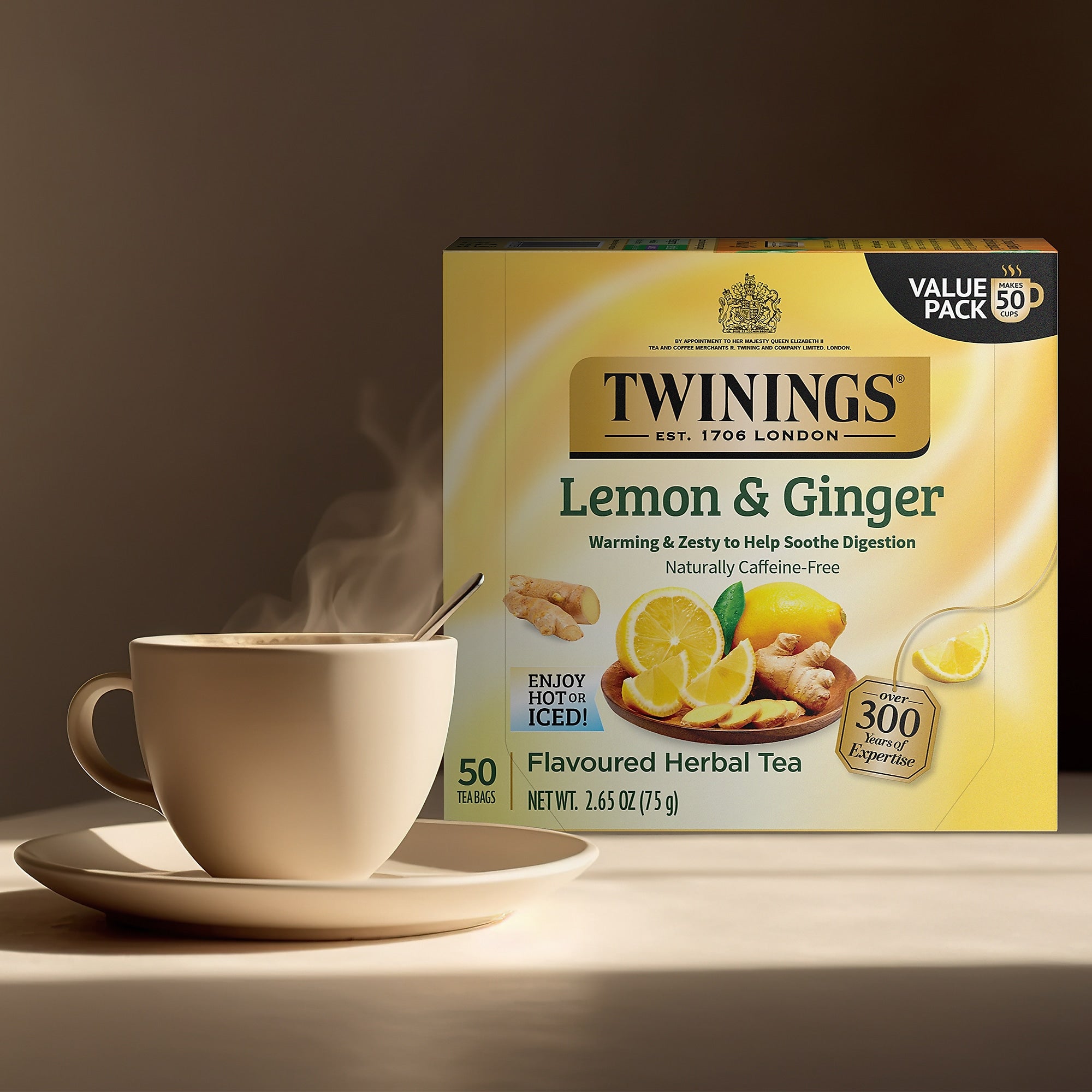 Twinings Lemon and Ginger Herbal Tea Bags, 50/Box