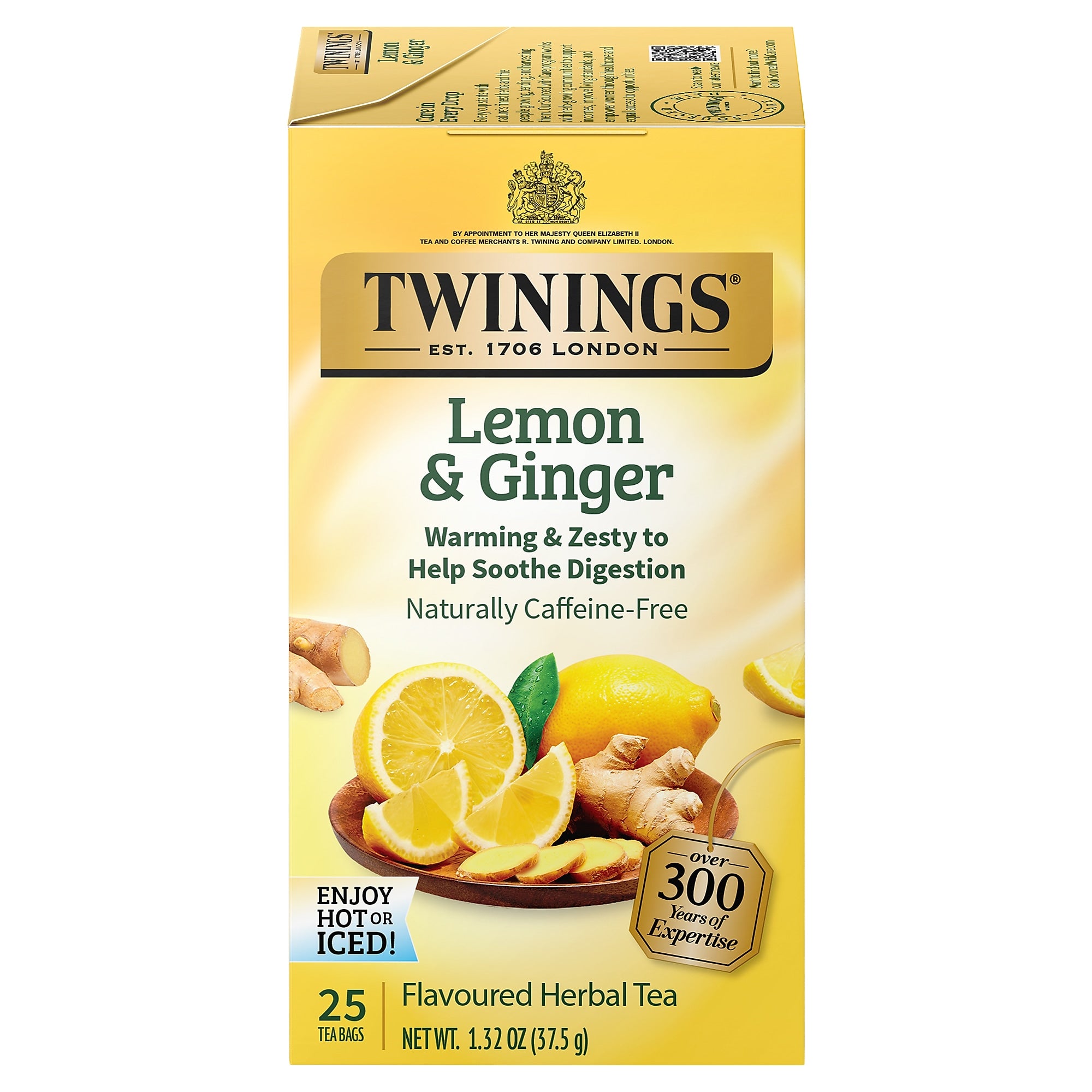 Twinings Lemon & Ginger Herbal Tea Bags, 25/Box