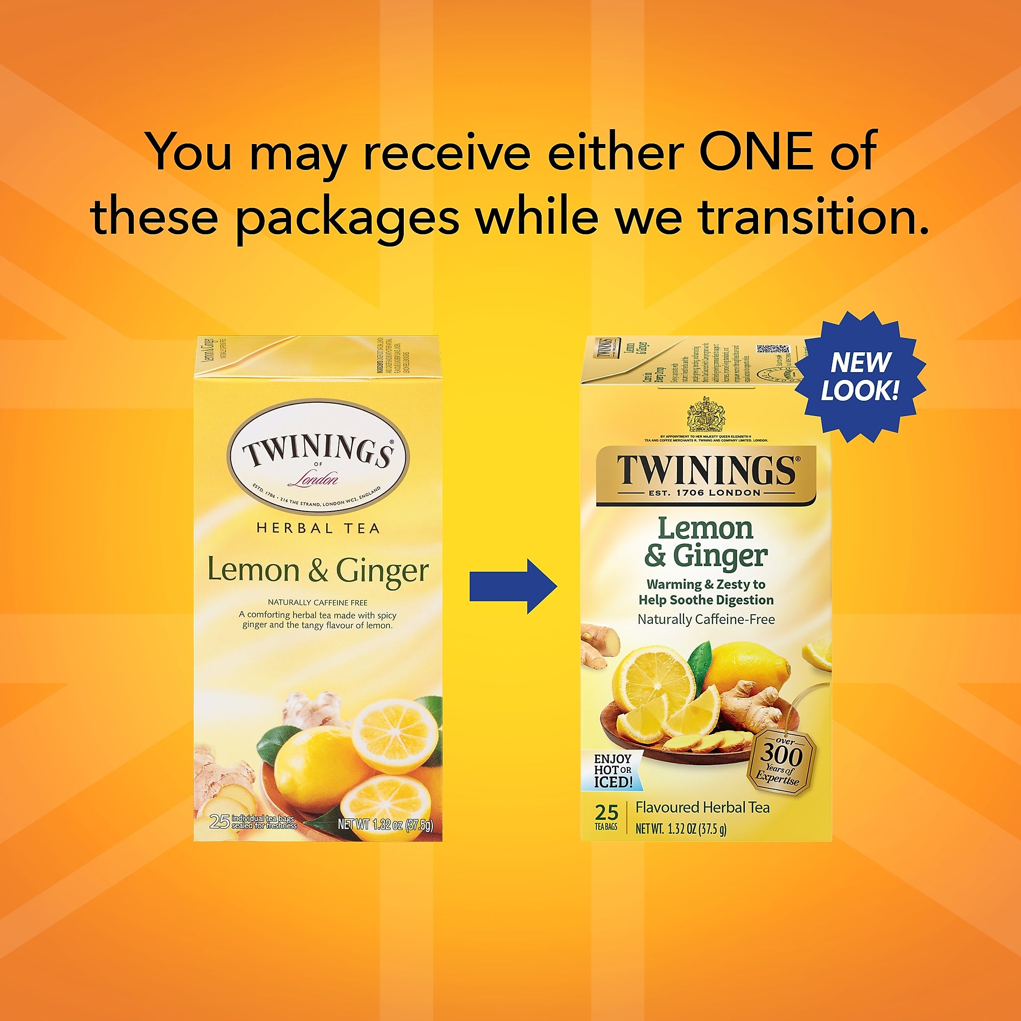 Twinings Lemon & Ginger Herbal Tea Bags, 25/Box
