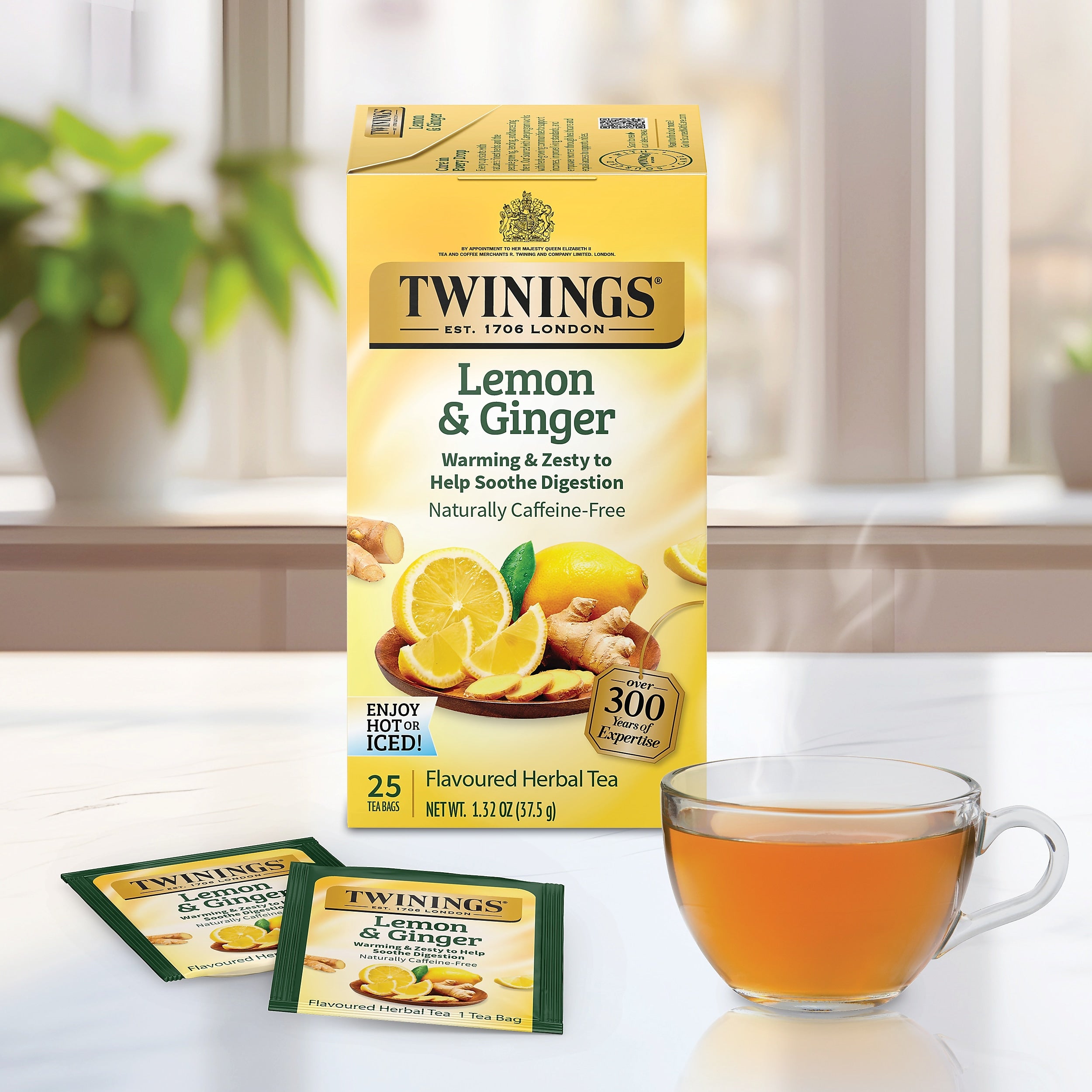 Twinings Lemon & Ginger Herbal Tea Bags, 25/Box