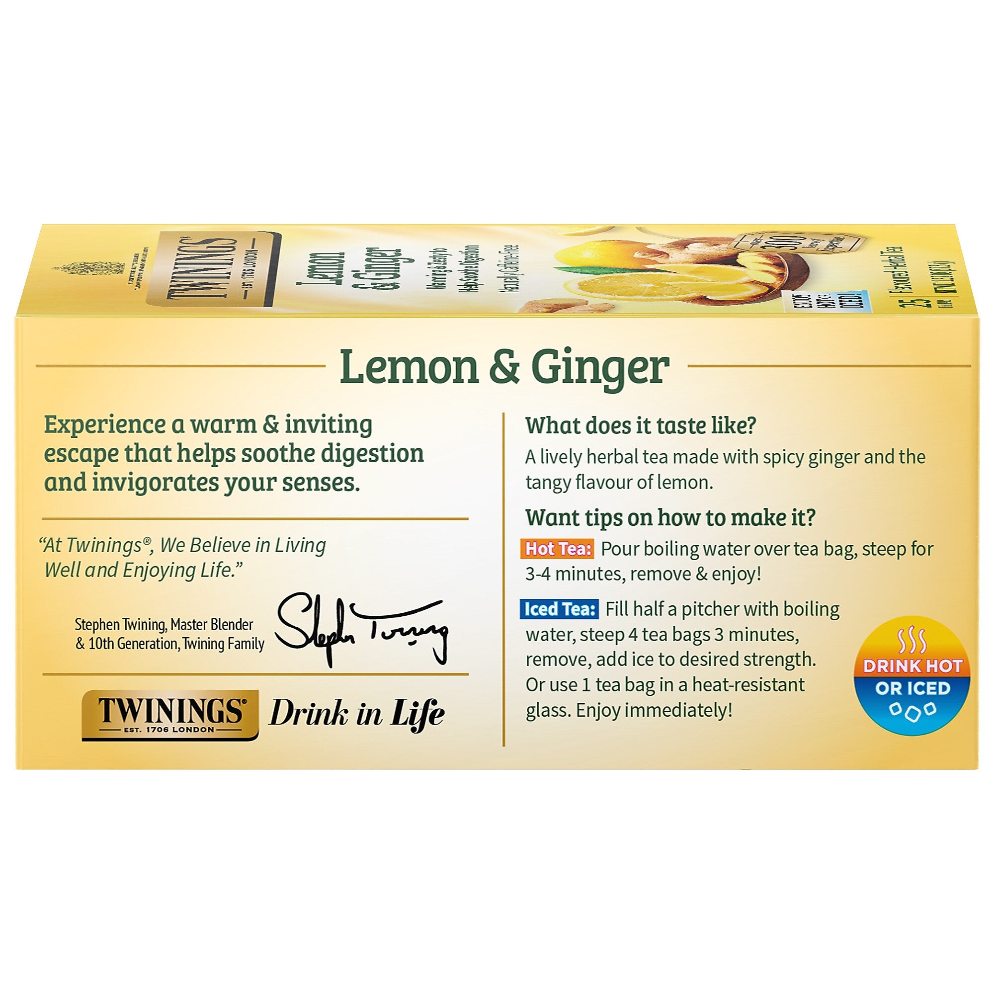 Twinings Lemon & Ginger Herbal Tea Bags, 25/Box