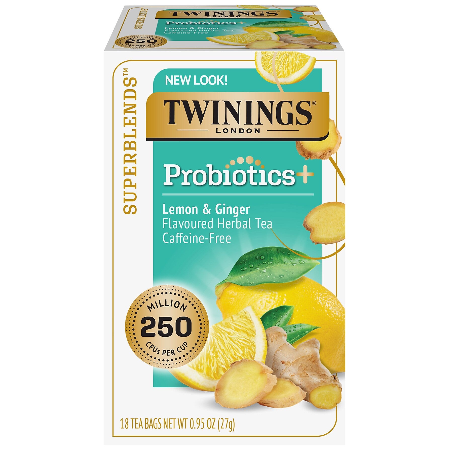 Twinings Probiotics Lemon and Ginger Herbal Tea Bags, 18/Box