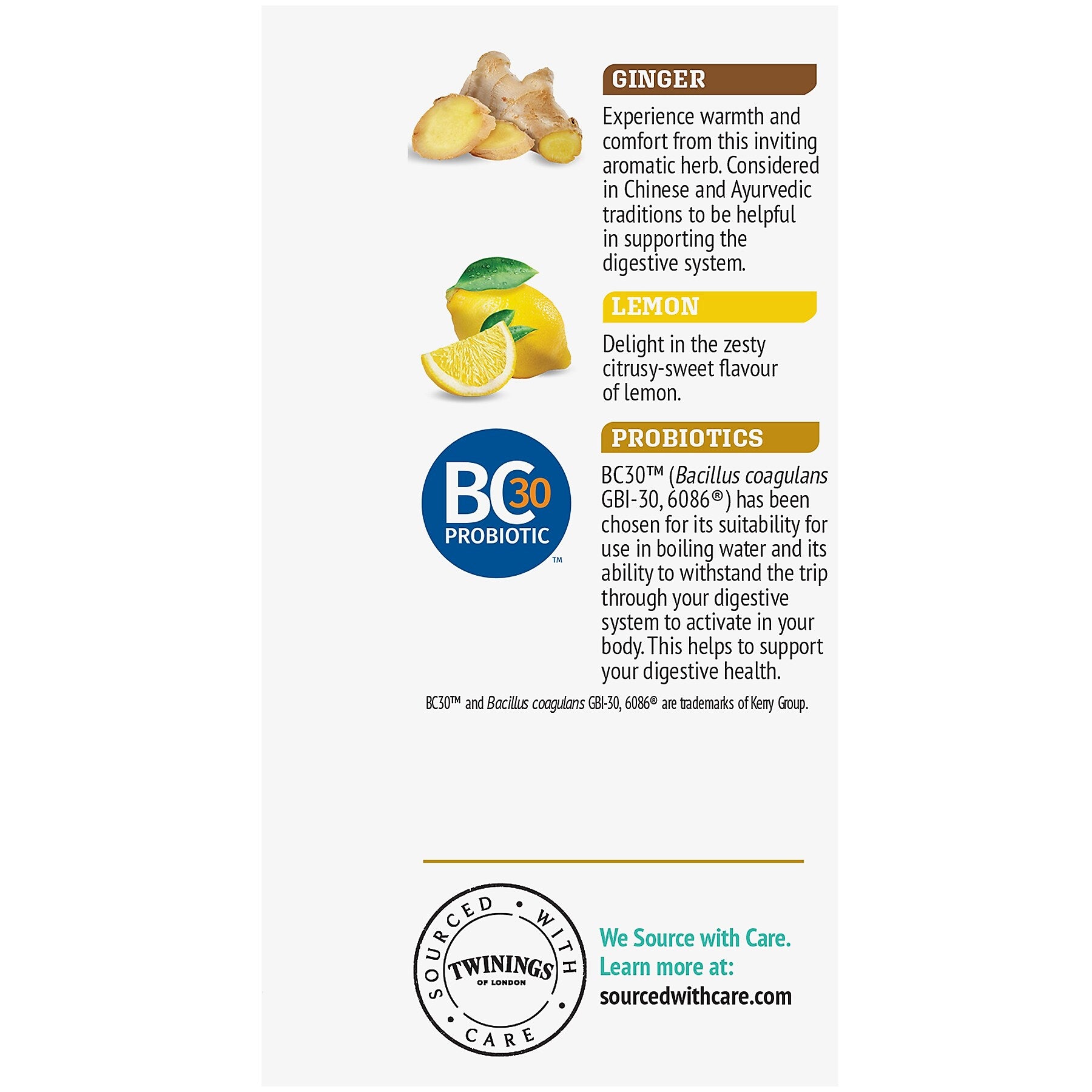 Twinings Probiotics Lemon and Ginger Herbal Tea Bags, 18/Box