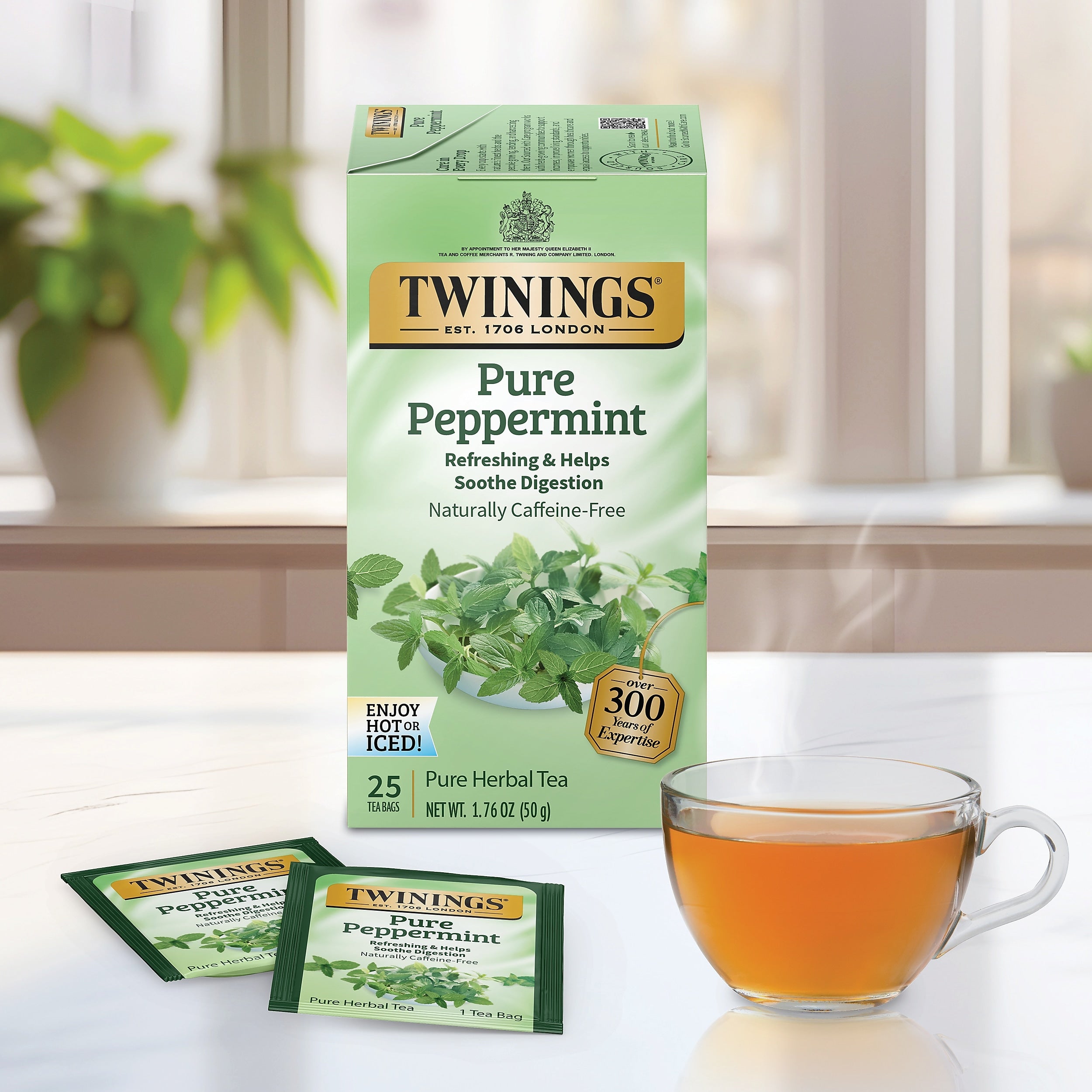 Twinings Pure Peppermint Herbal Tea Bags, 25/Box