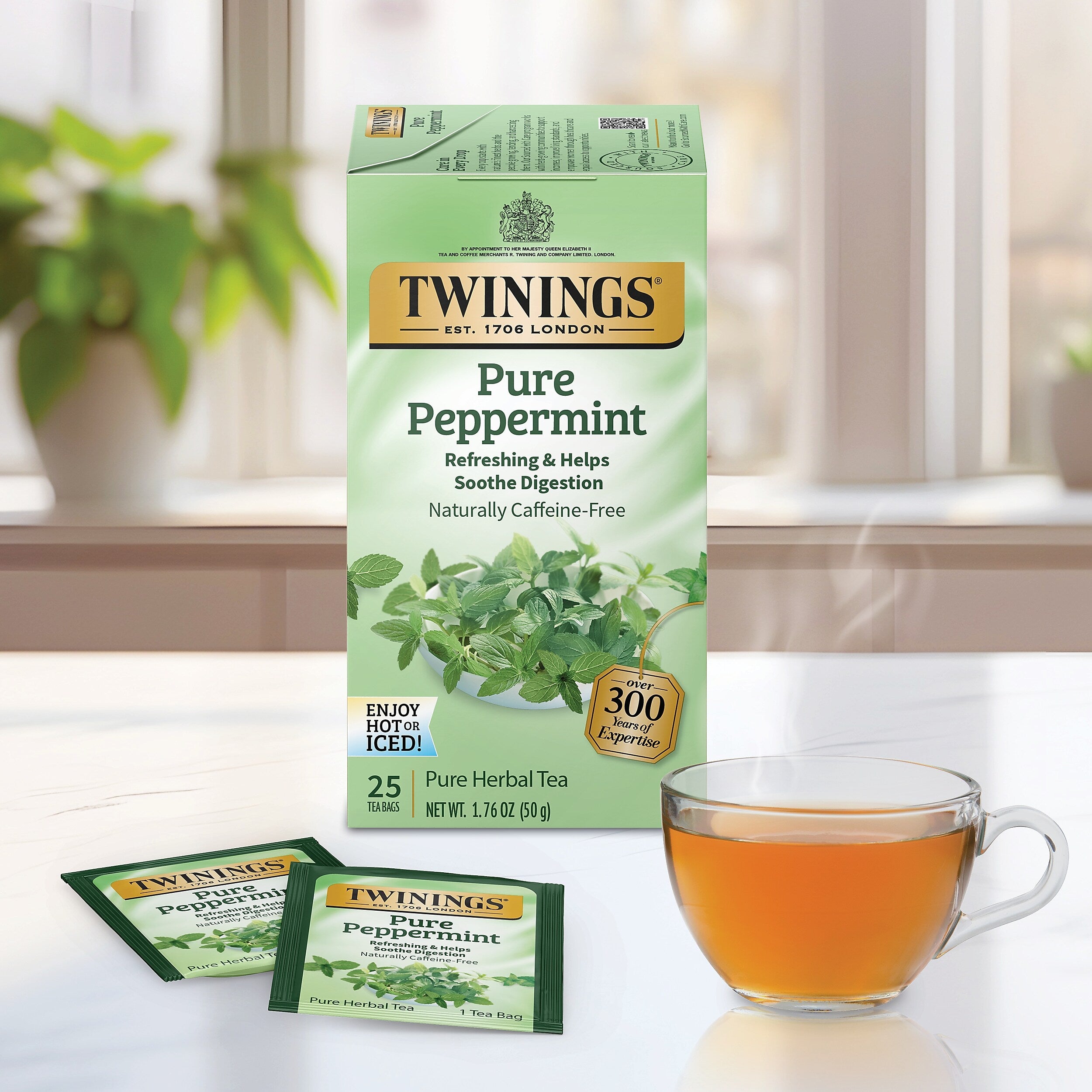 Twinings Pure Peppermint Herbal Tea Bags, 25/Box