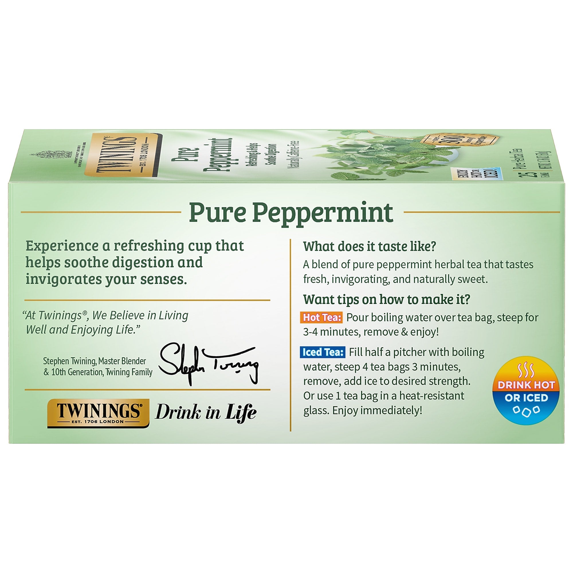 Twinings Pure Peppermint Herbal Tea Bags, 25/Box