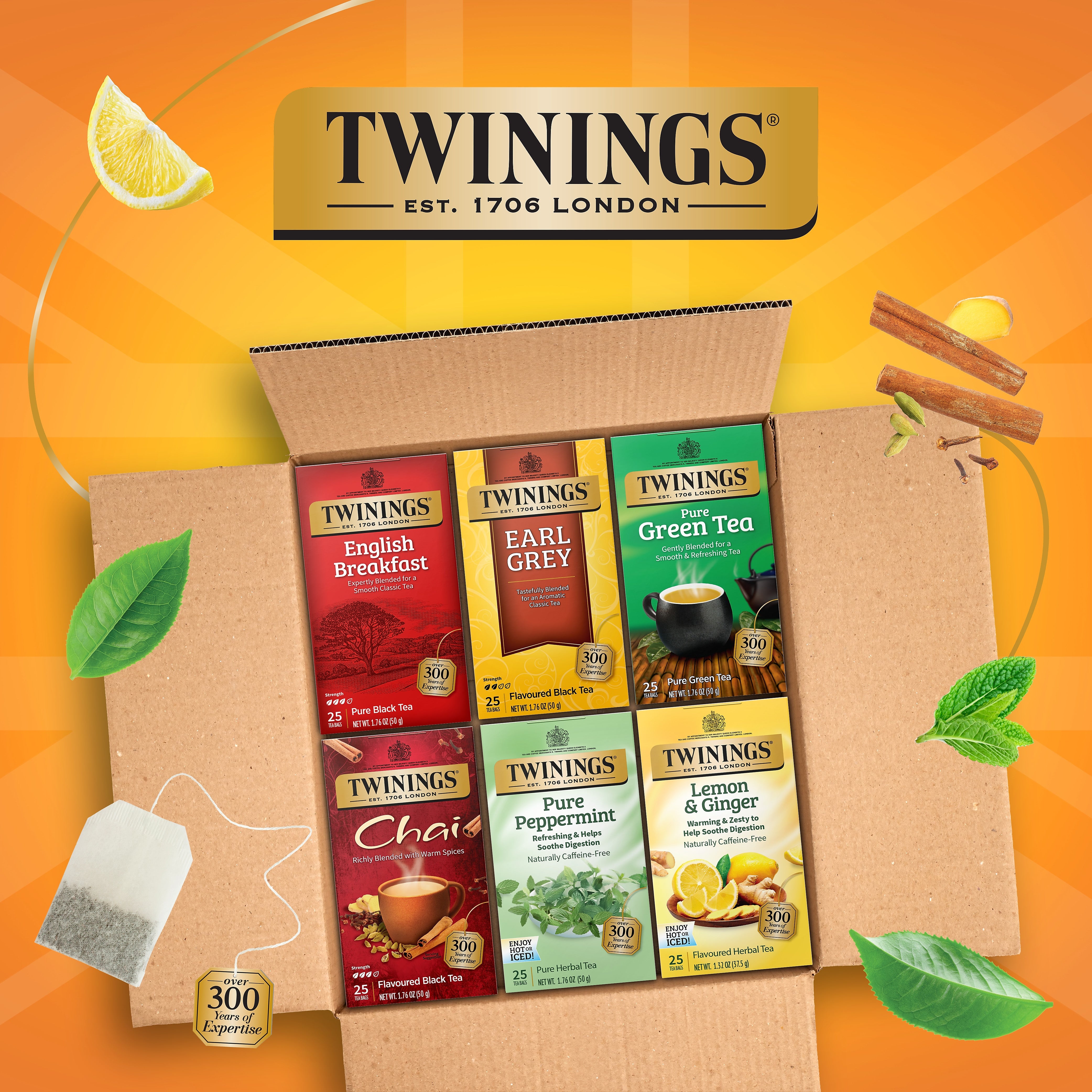 Twinings Variety Pack Assorted Tea Bags, 25 Bags/Box, 6 Boxes/Case