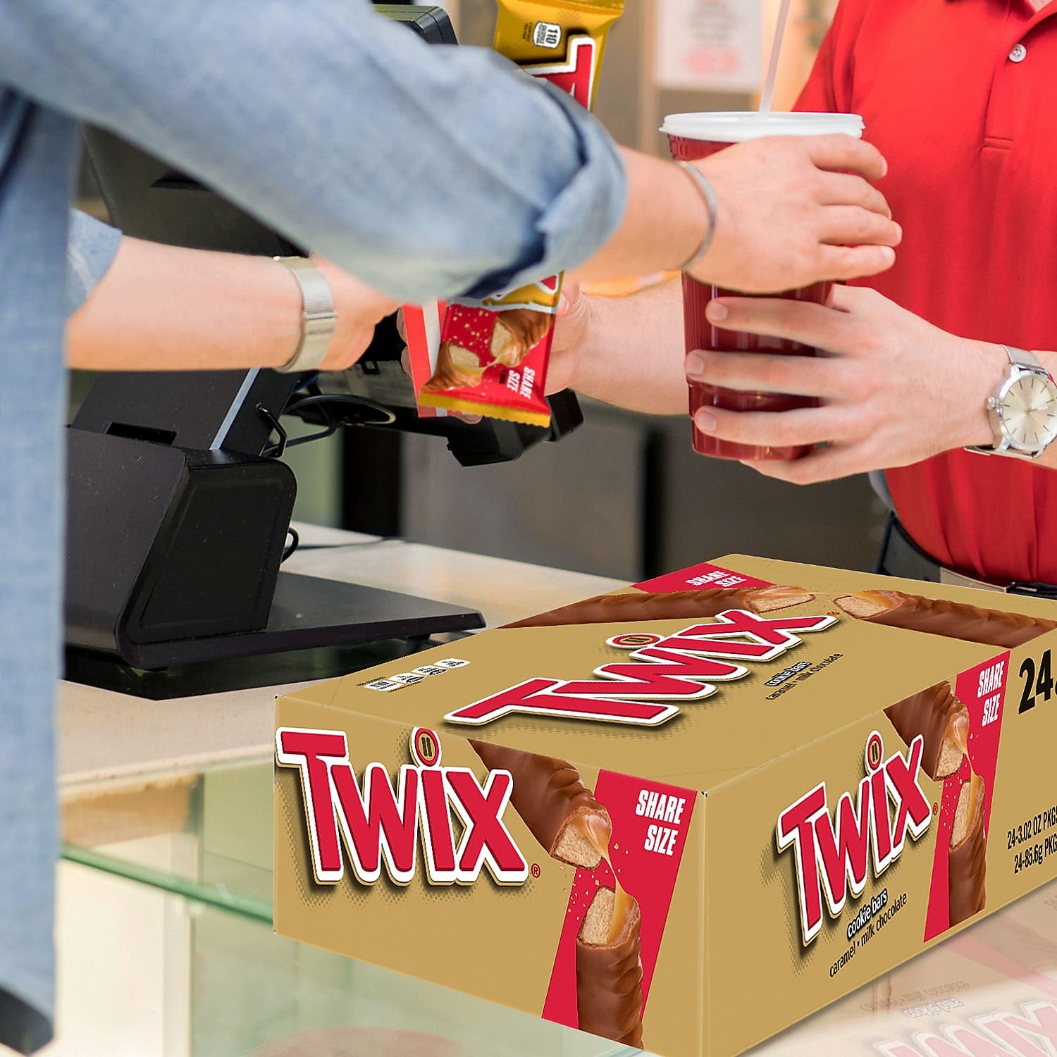 Twix Caramel Sharing Size Chocolate Cookie Bar Candy, 3.02 oz Bar, 24/Box