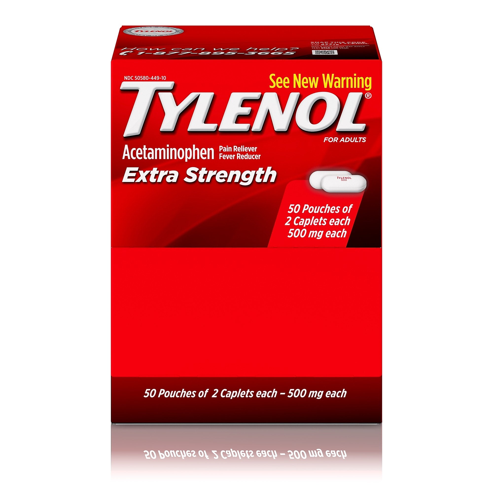 Tylenol Extra Strength Caplets, Fever Reducer and Pain Reliever, 500 mg, 50 Count, 2/Pack