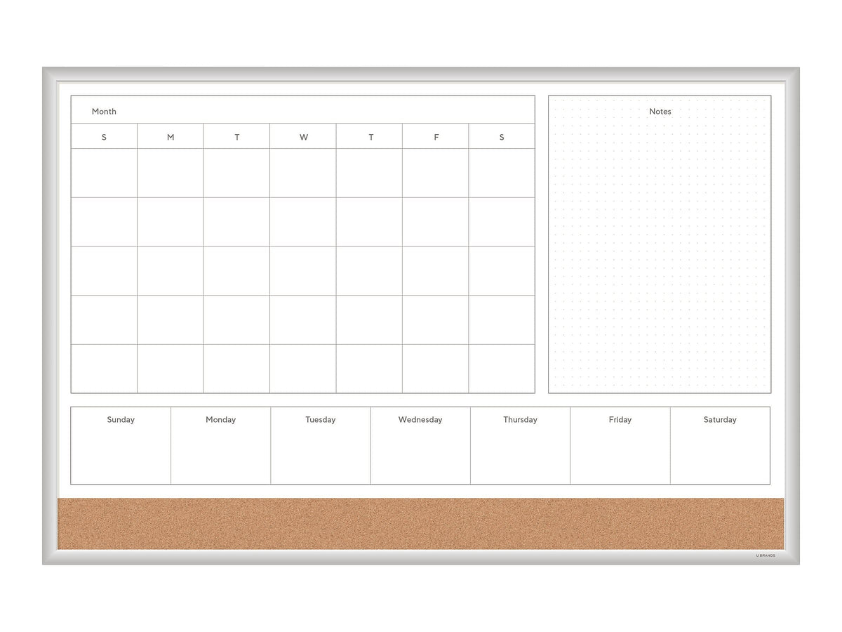 U Brands 4N1 Cork & Dry-Erase Whiteboard, Aluminum Frame, 3' x 2'