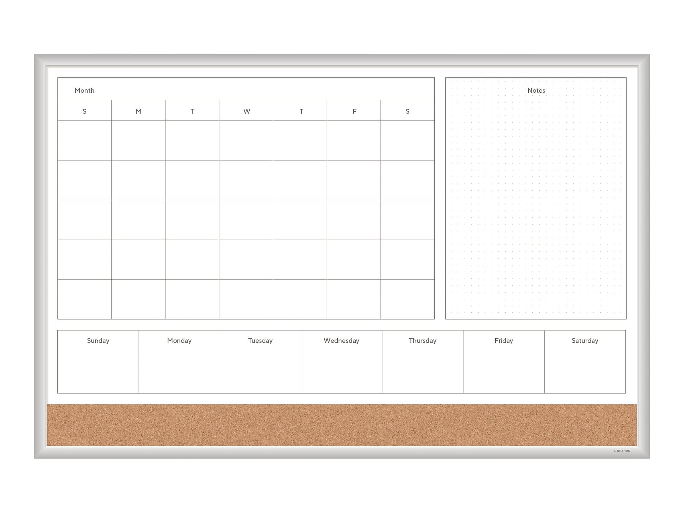 U Brands 4N1 Cork & Dry-Erase Whiteboard, Aluminum Frame, 3' x 2'