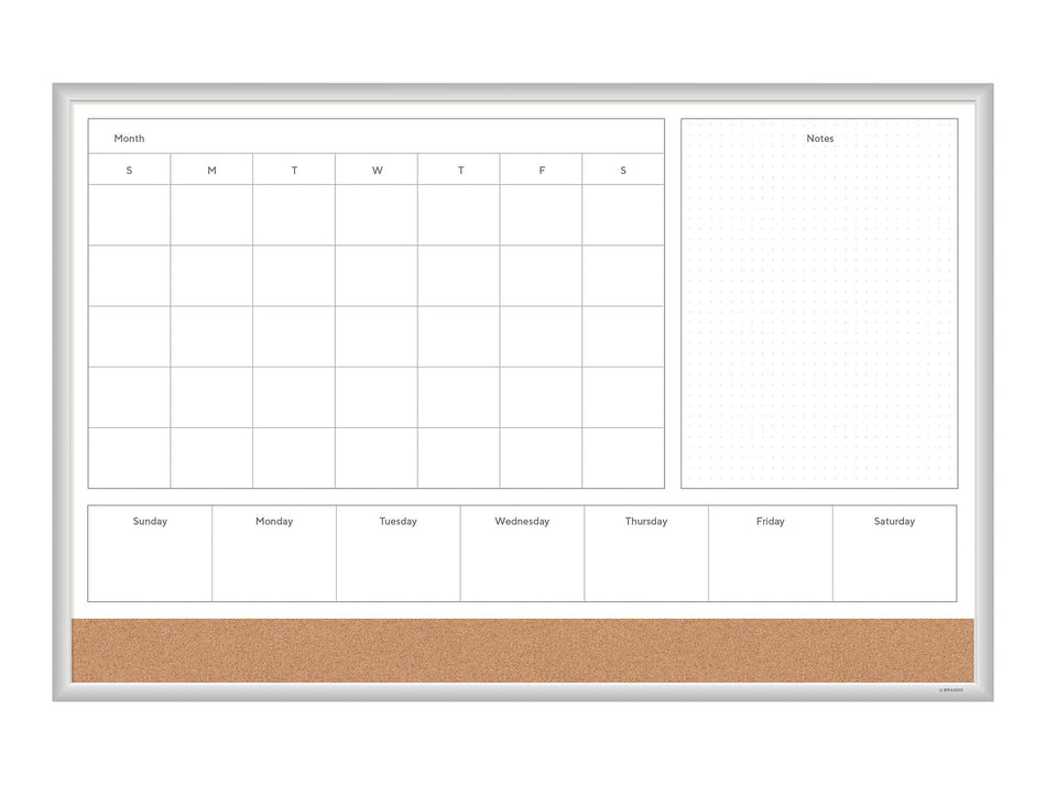 U Brands 4N1 Cork & Dry-Erase Whiteboard, Aluminum Frame, 3' x 2'