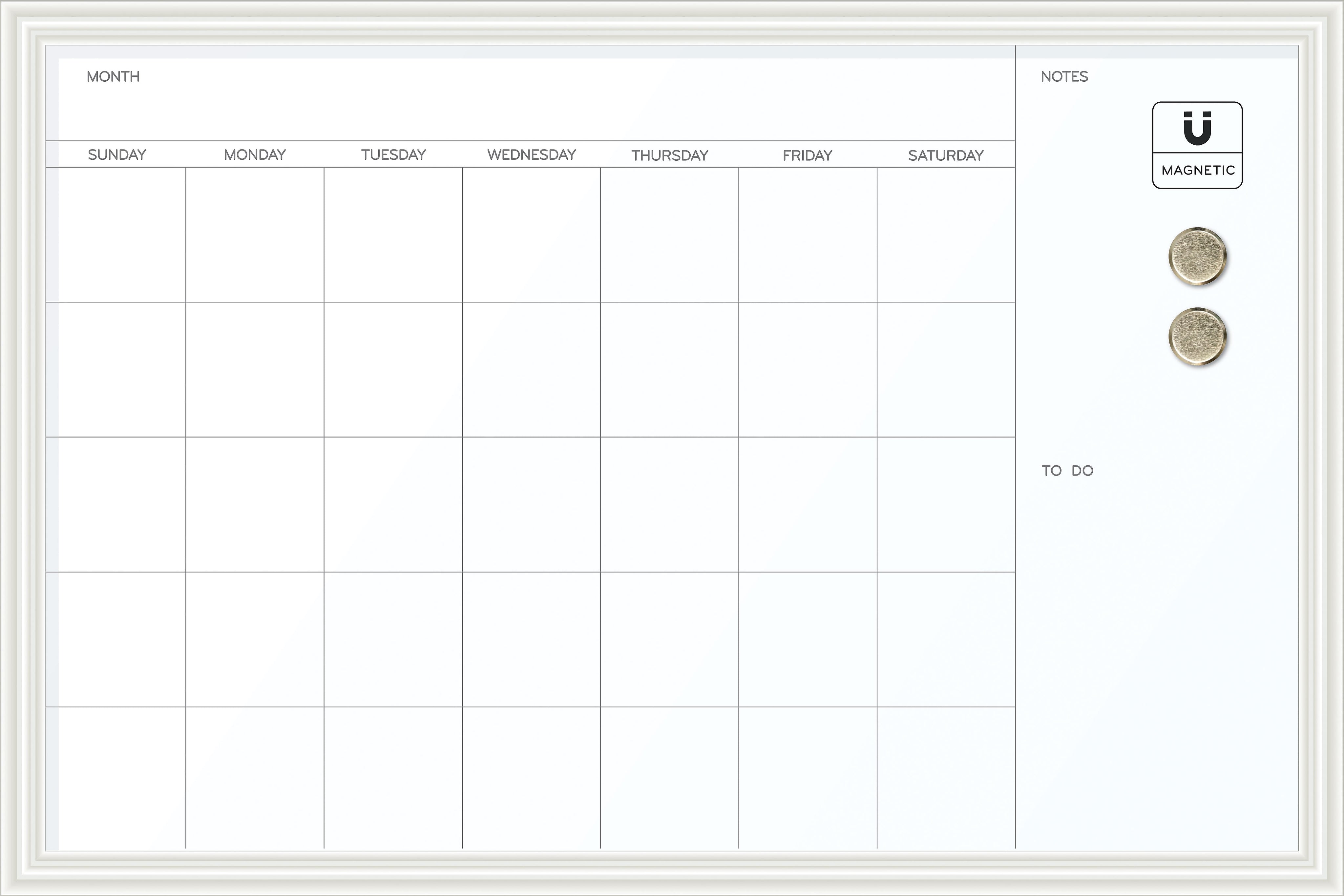 U Brands Magnetic Dry Erase Calendar Whiteboard, 30" x 20", White Decor Frame