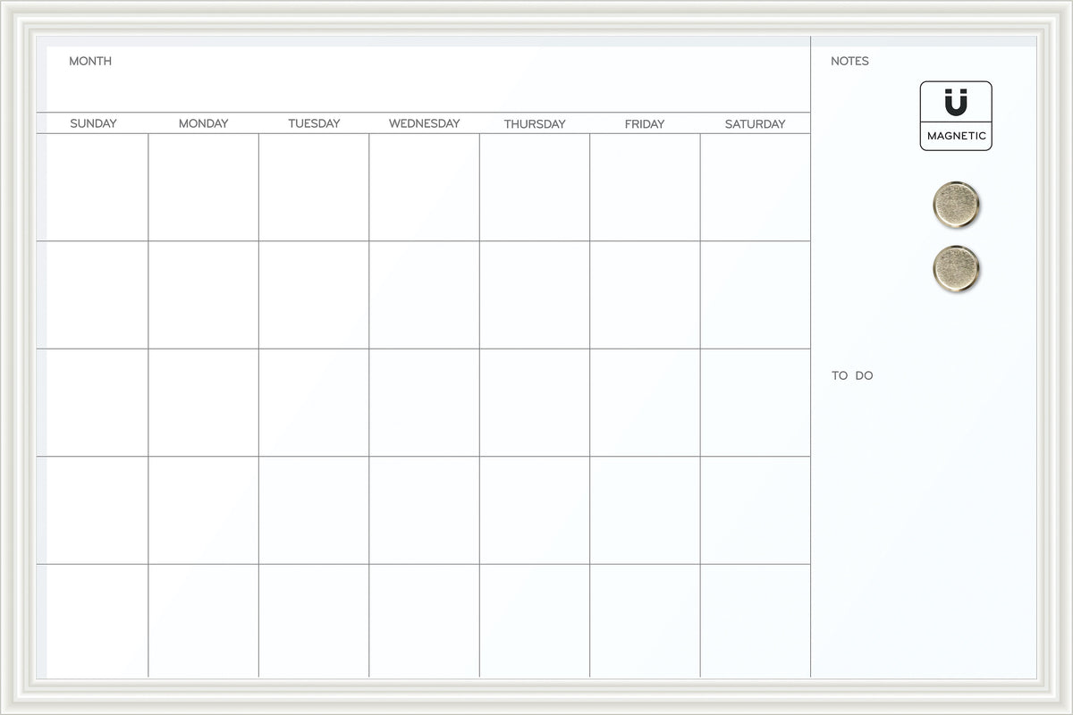 U Brands Magnetic Dry Erase Calendar Whiteboard, 30" x 20", White Decor Frame