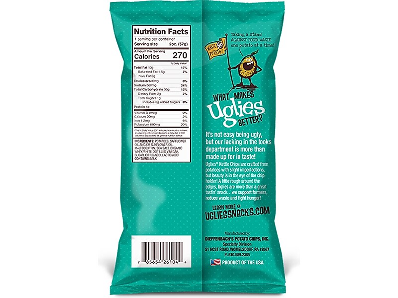 Uglies Gluten-Free Salt & Vinegar Kettle Potato Chips, 2 oz., 24 Bags/Carton