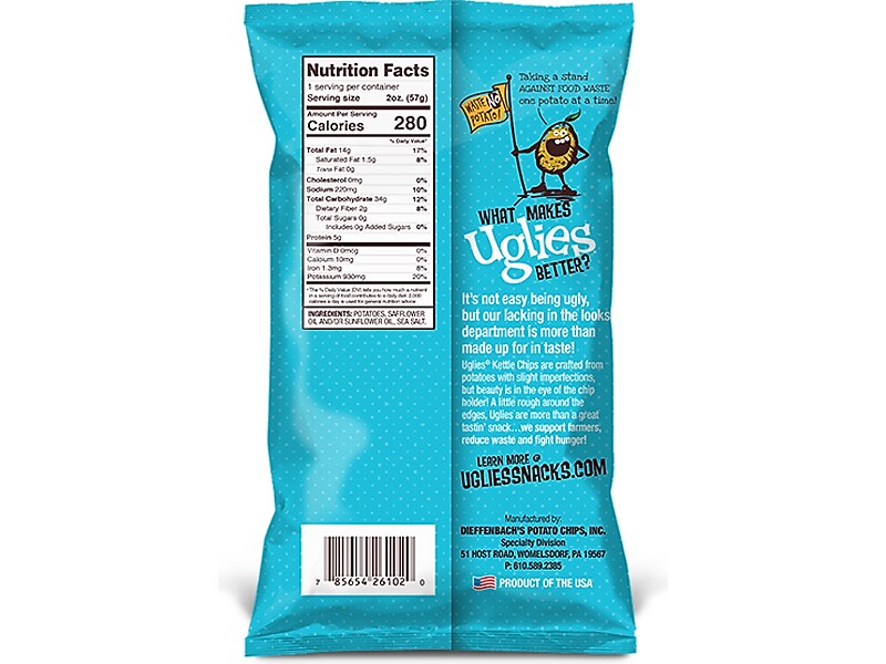 Uglies Gluten-Free Sea Salt Kettle Potato Chips, 2 oz., 24 Bags/Carton