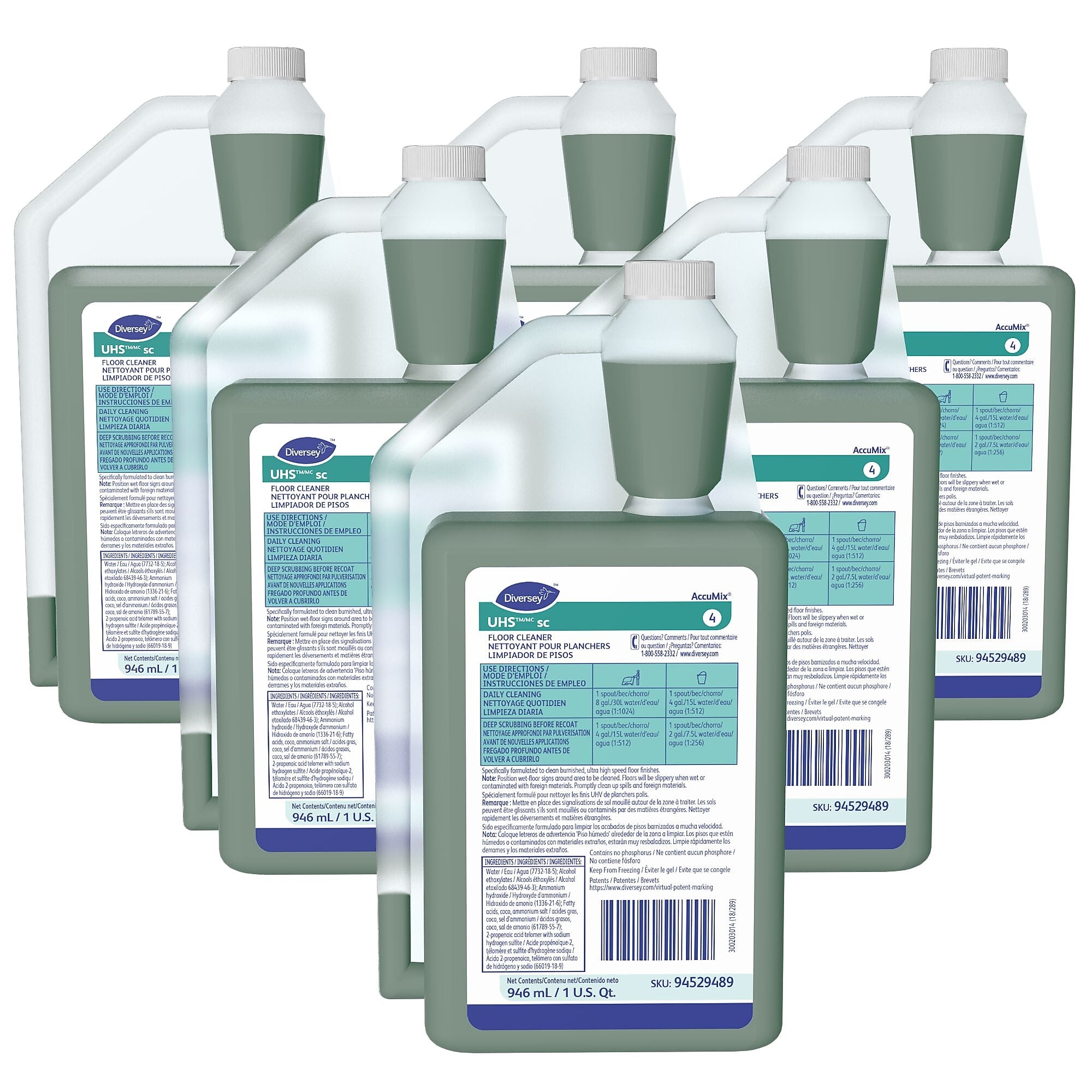 UHS SC 4 Hard Floor Cleaner for Diversey Accumix, Ammonia, 946 mL / 1 Qt., 6/Carton