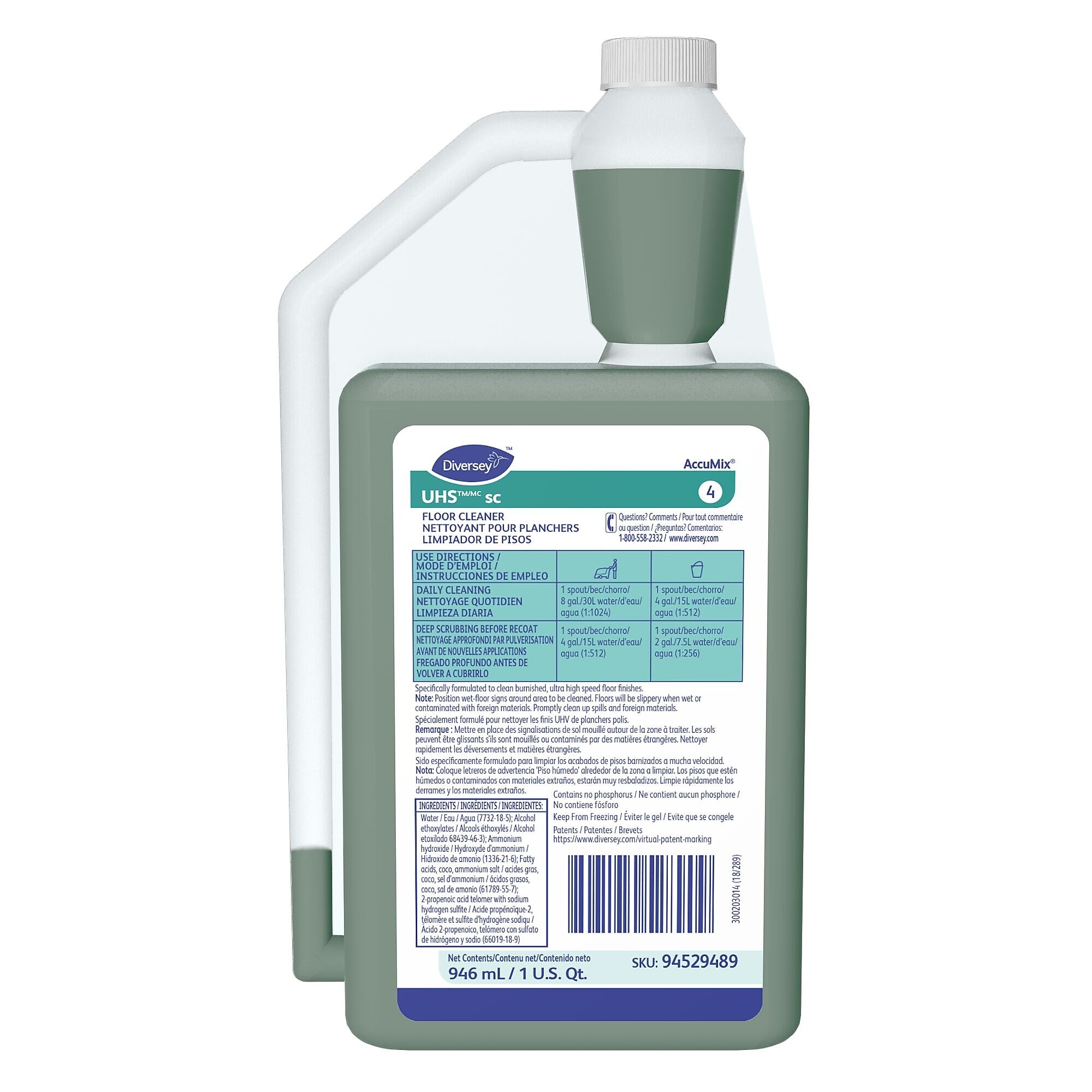 UHS SC 4 Hard Floor Cleaner for Diversey Accumix, Ammonia, 946 mL / 1 Qt., 6/Carton