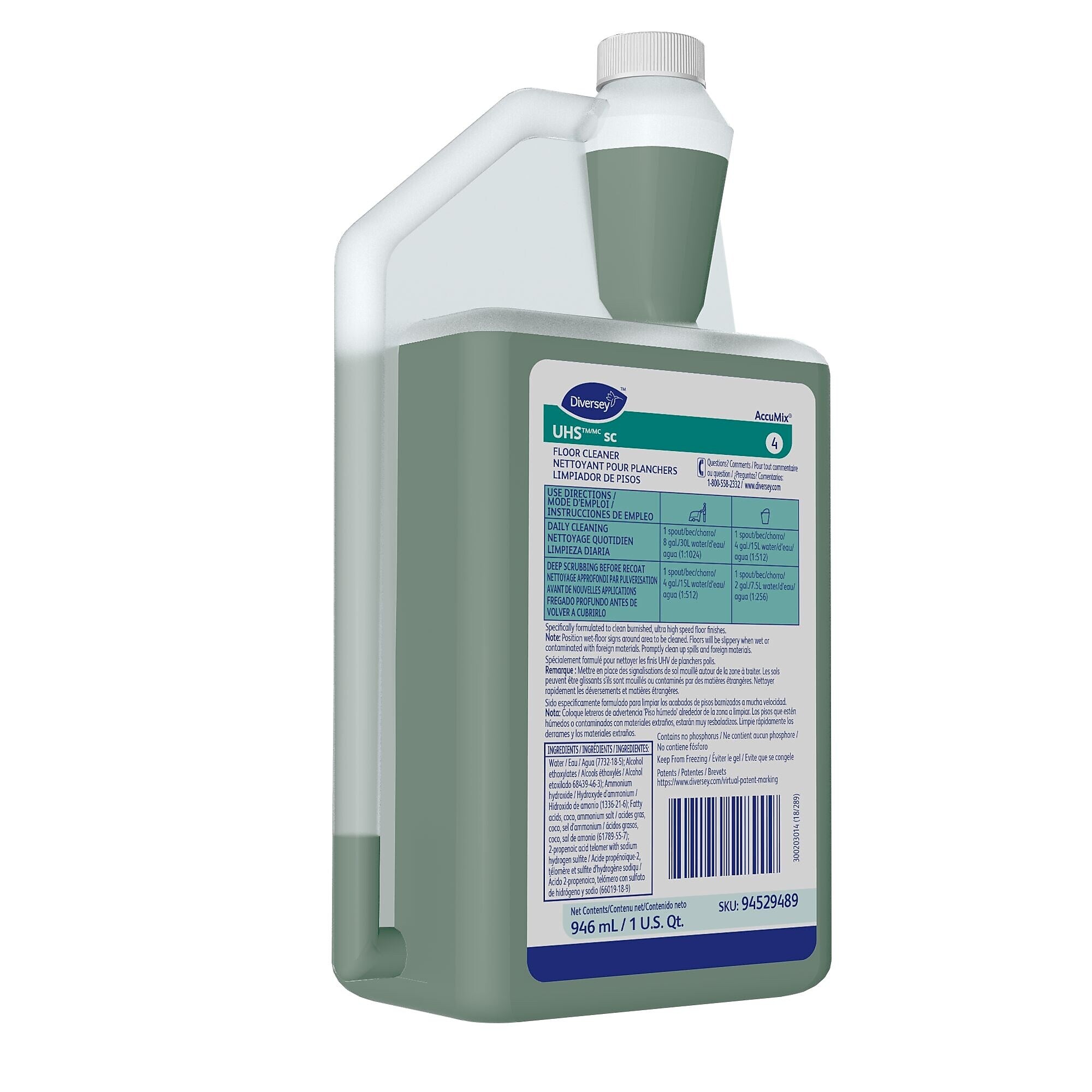 UHS SC 4 Hard Floor Cleaner for Diversey Accumix, Ammonia, 946 mL / 1 Qt., 6/Carton