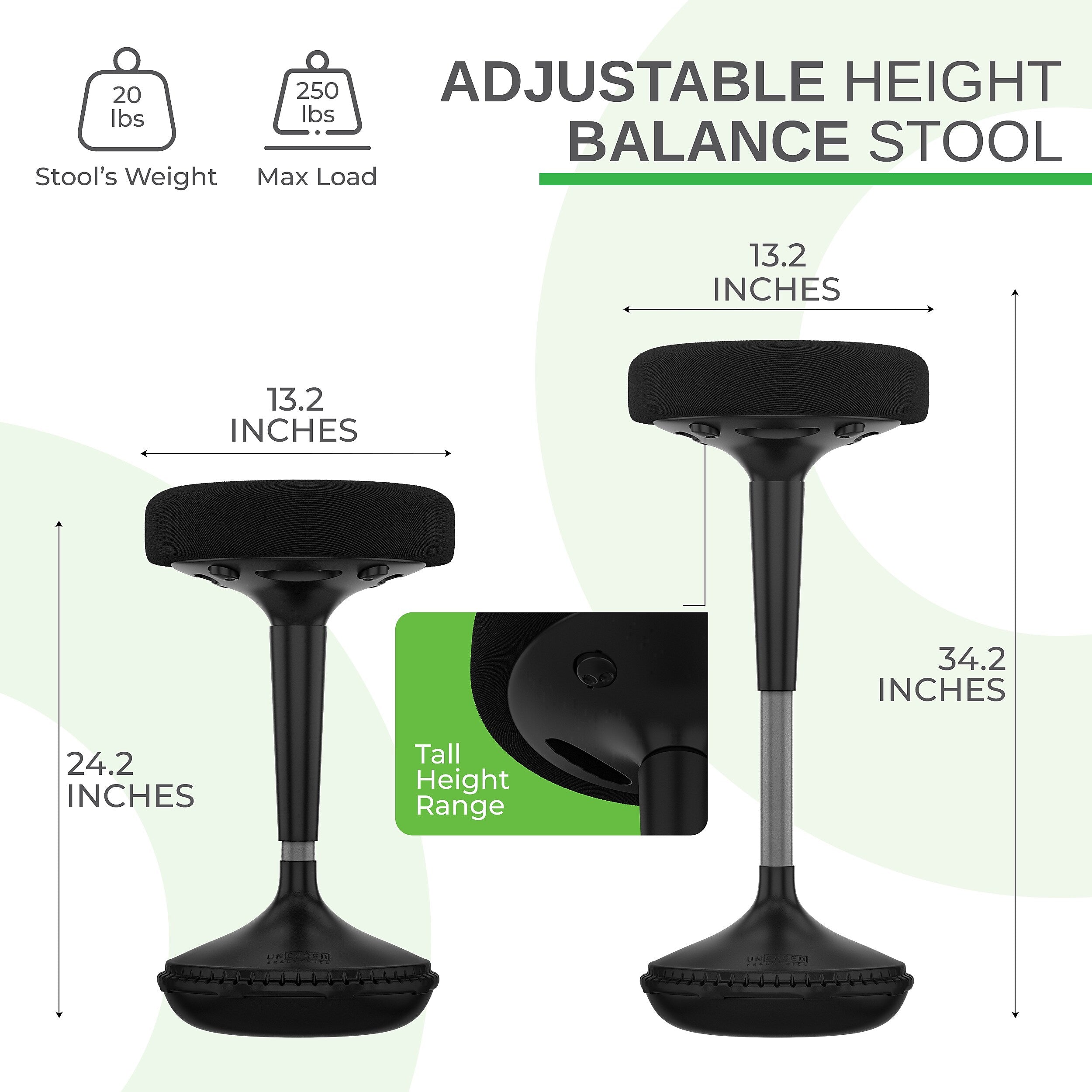 Uncaged Ergonomics Armless Wobble Active Office Stool, Black