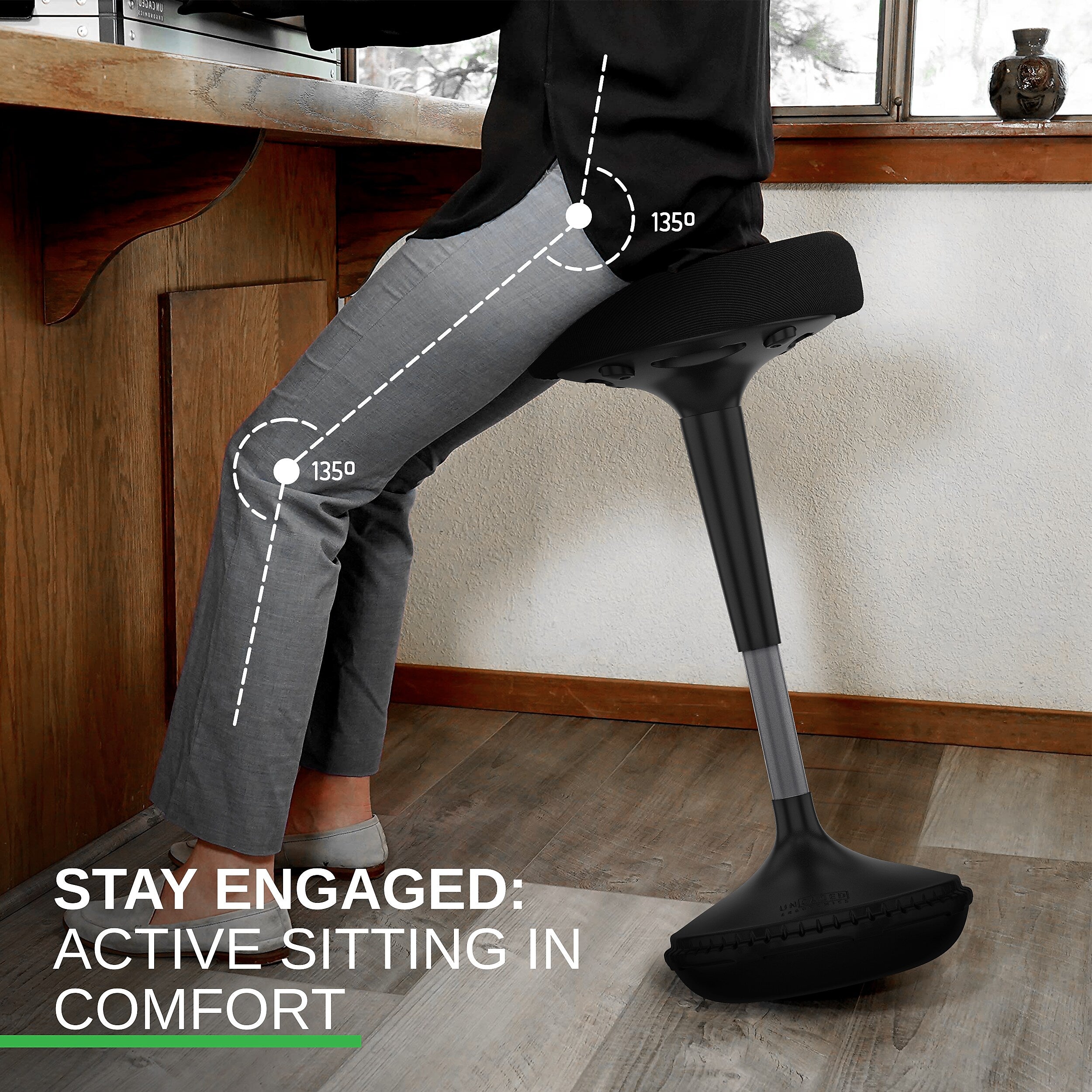 Uncaged Ergonomics Armless Wobble Active Office Stool, Black