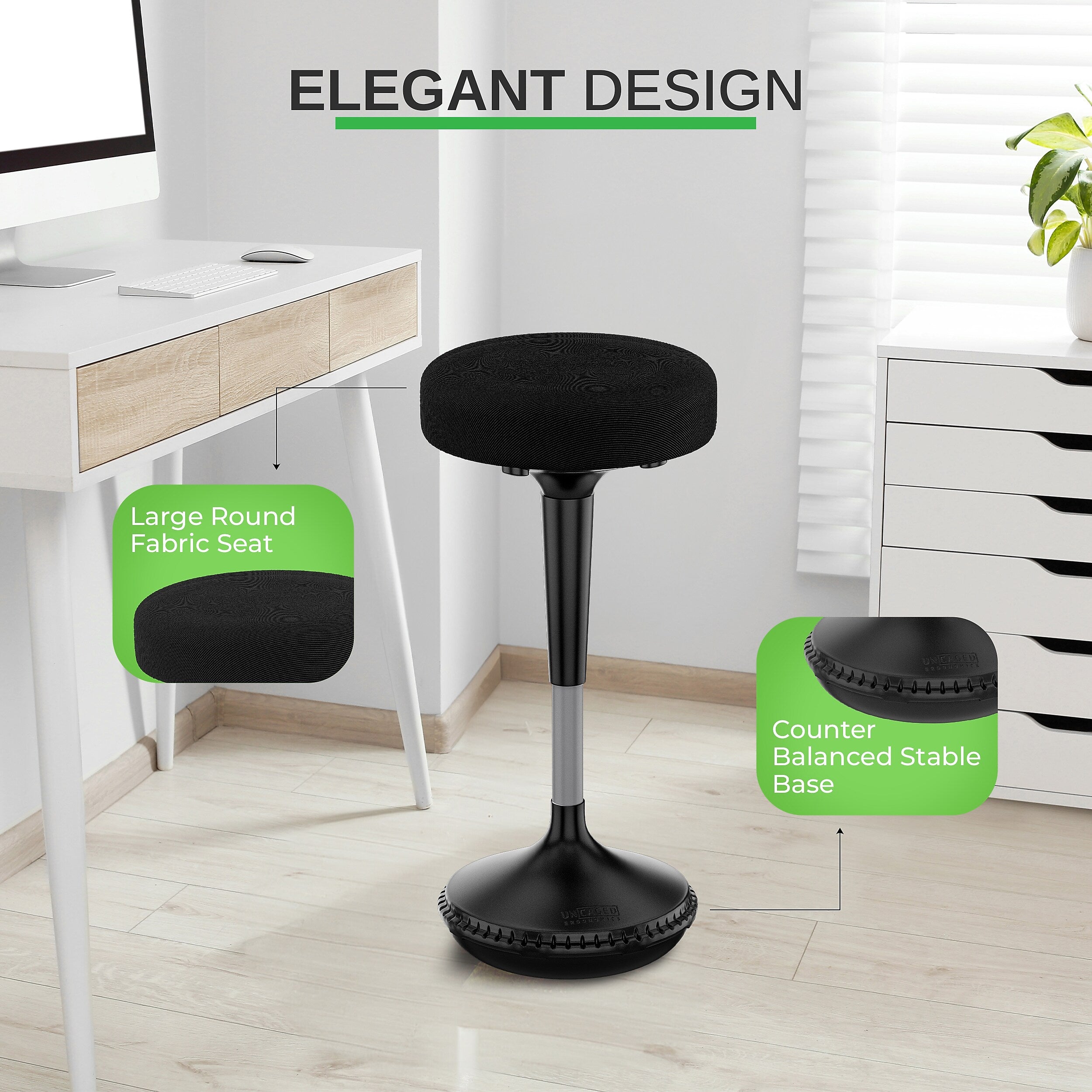 Uncaged Ergonomics Armless Wobble Active Office Stool, Black