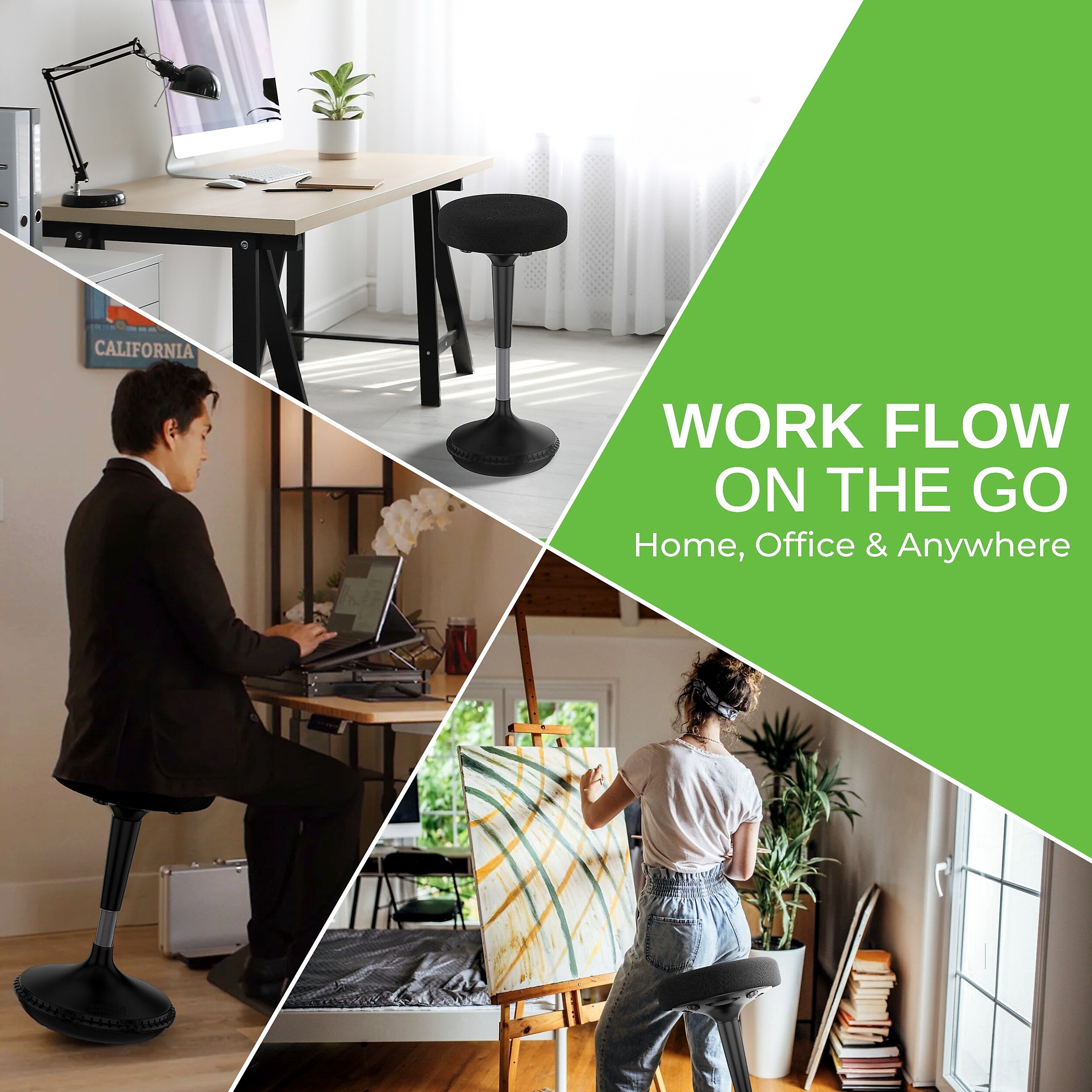 Uncaged Ergonomics Armless Wobble Active Office Stool, Black