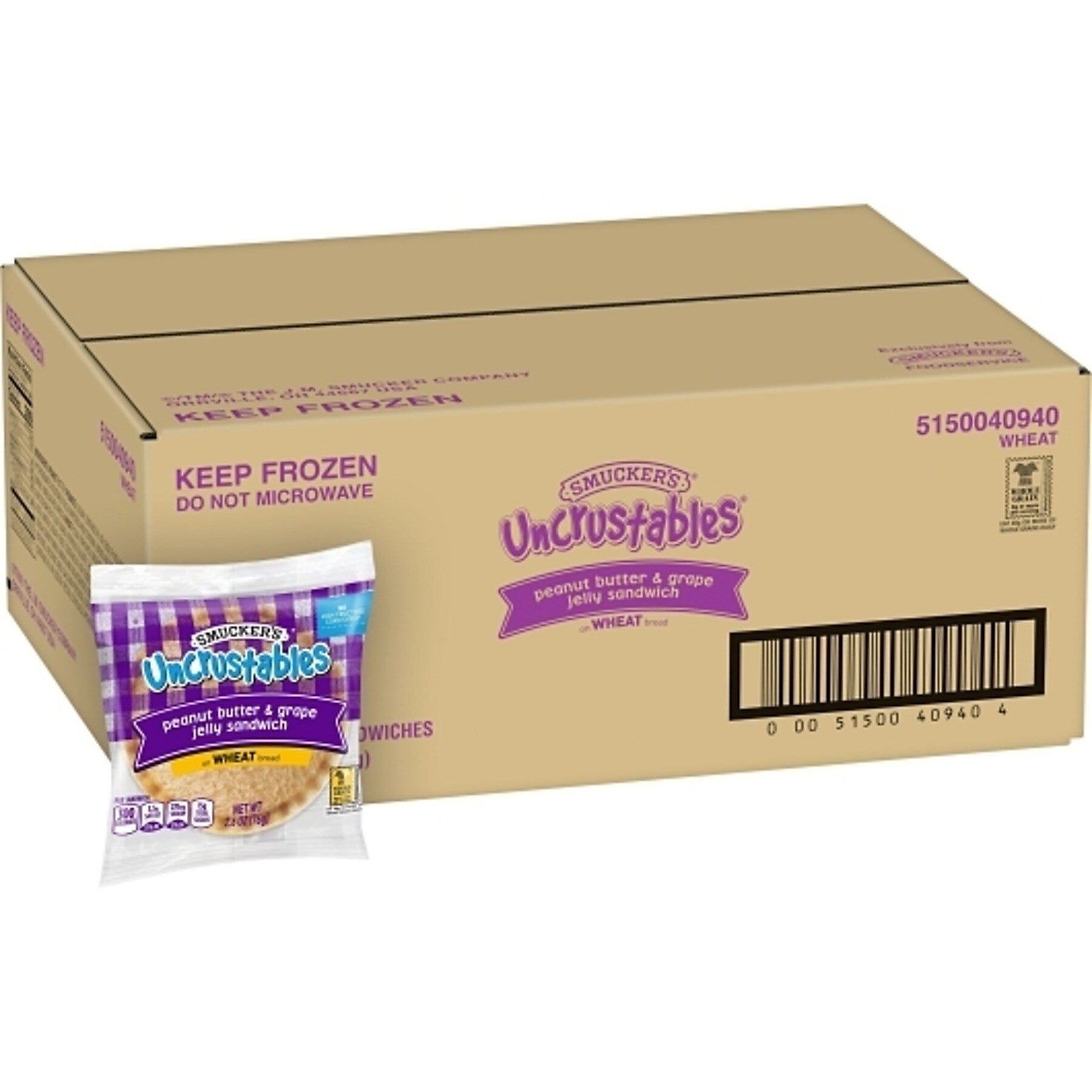 Uncrustables Wheat Peanut Butter & Grape, 2.6 oz, 48/Count