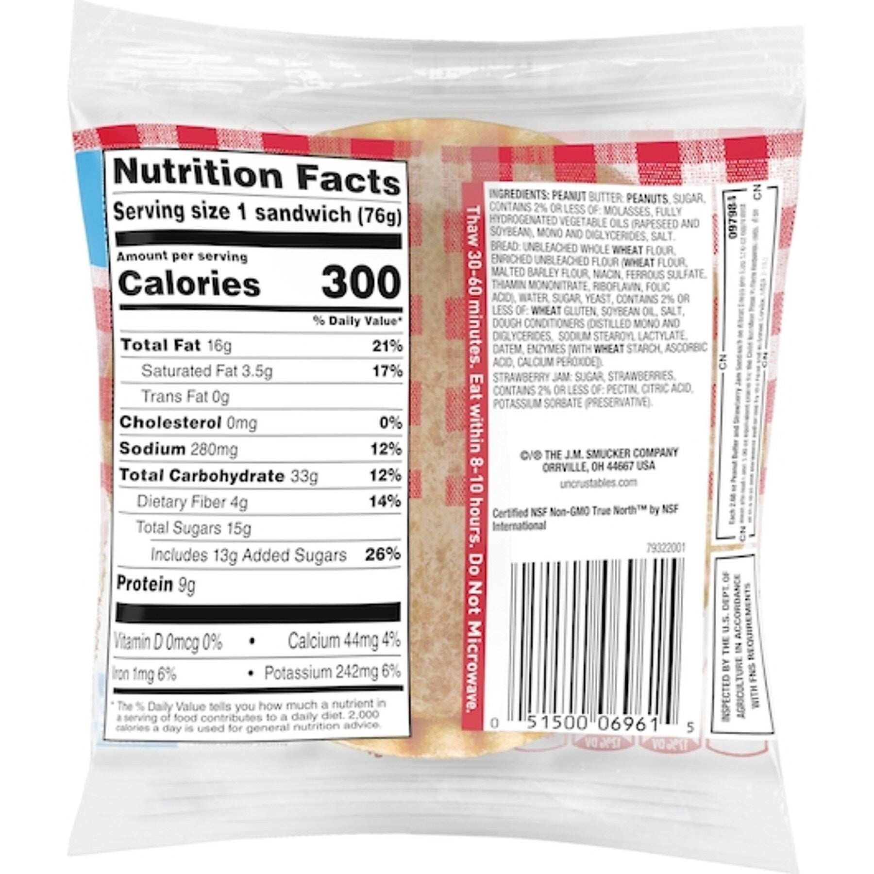 Uncrustables Wheat Peanut Butter & Strawberry, 2.6 oz, 48/Count