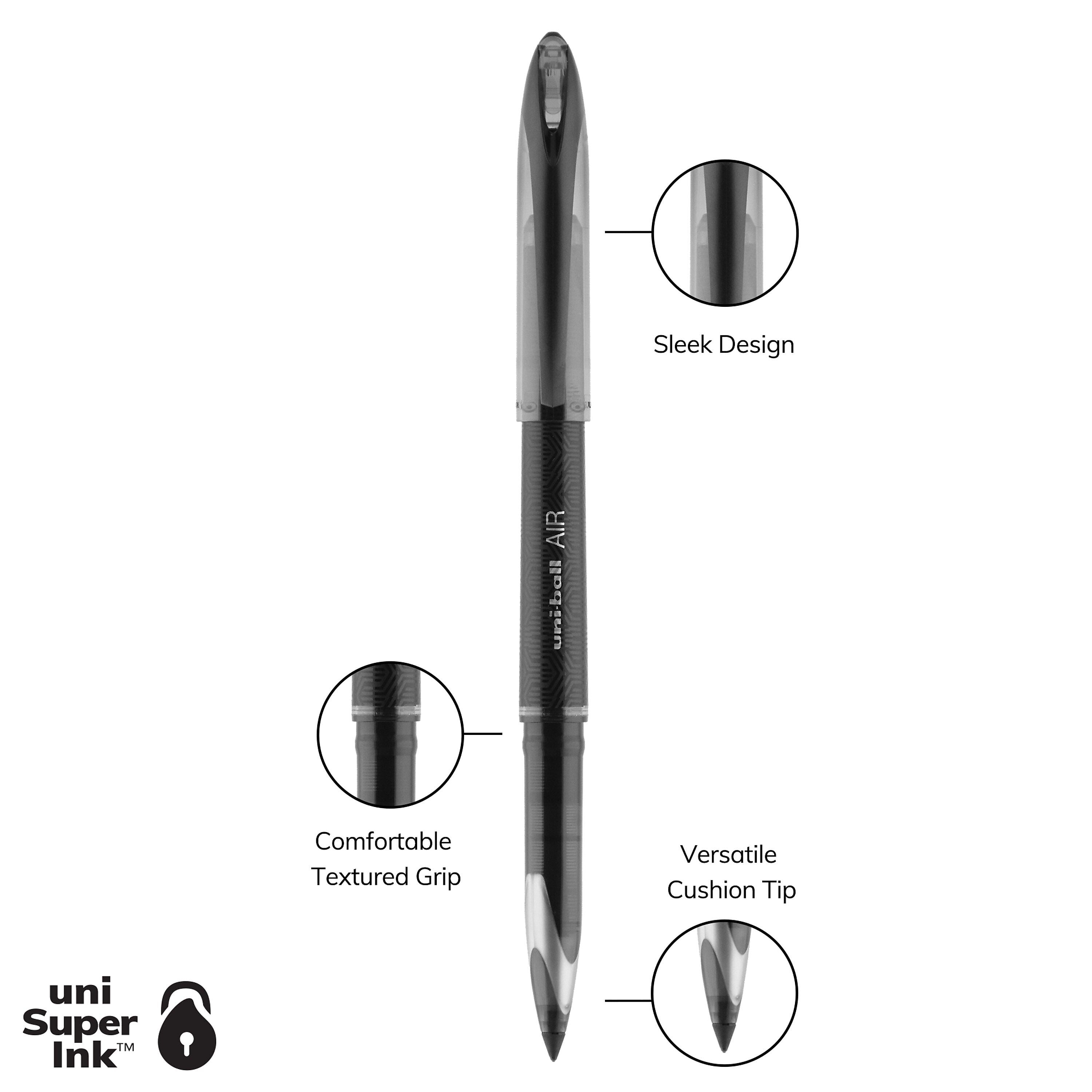 uni AIR Porous Point Pens, Medium Point, 0.7mm, Black, Black Ink, 12/Pack