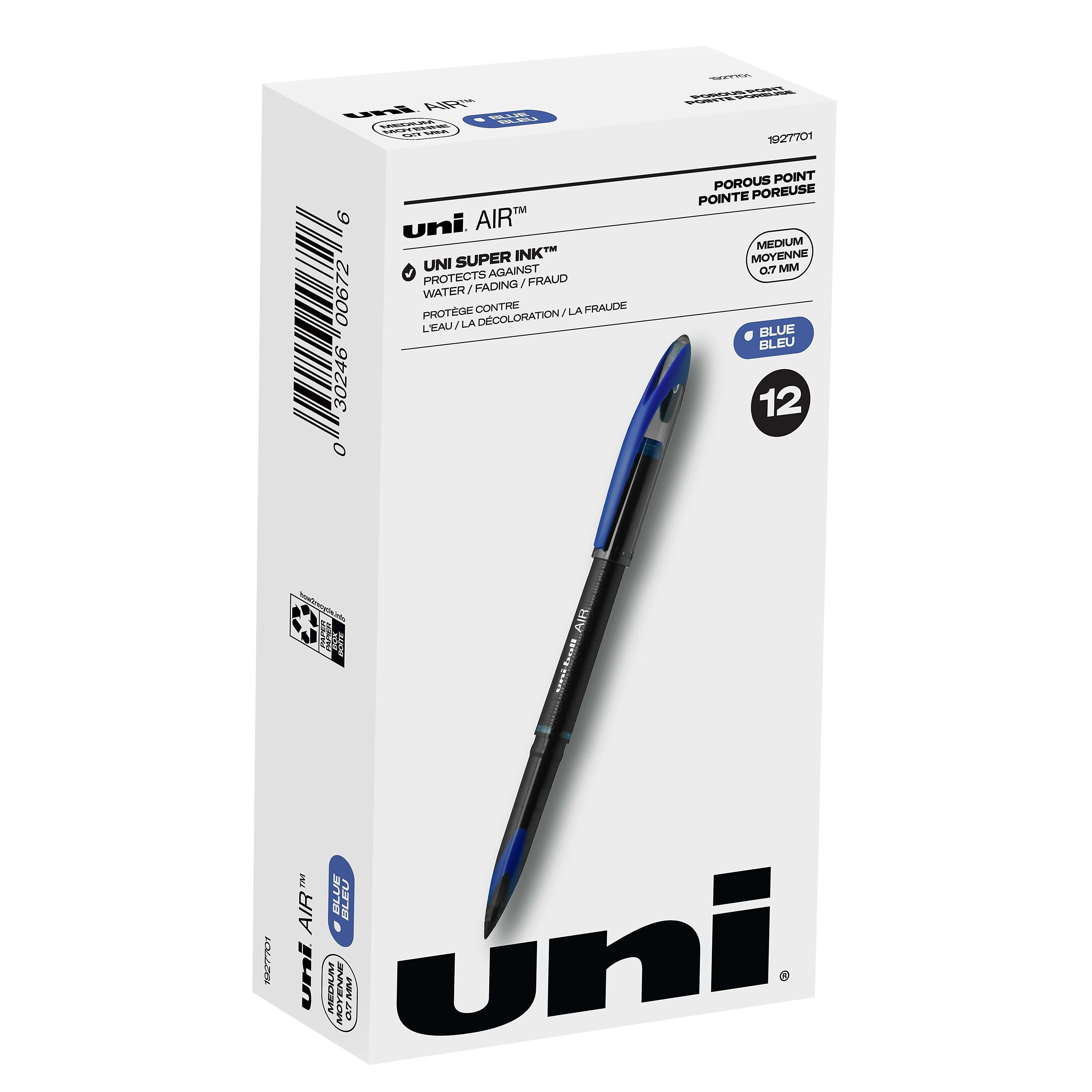 uni AIR Porous Point Pens, Medium Point, 0.7mm, Blue Ink, 12/Pack