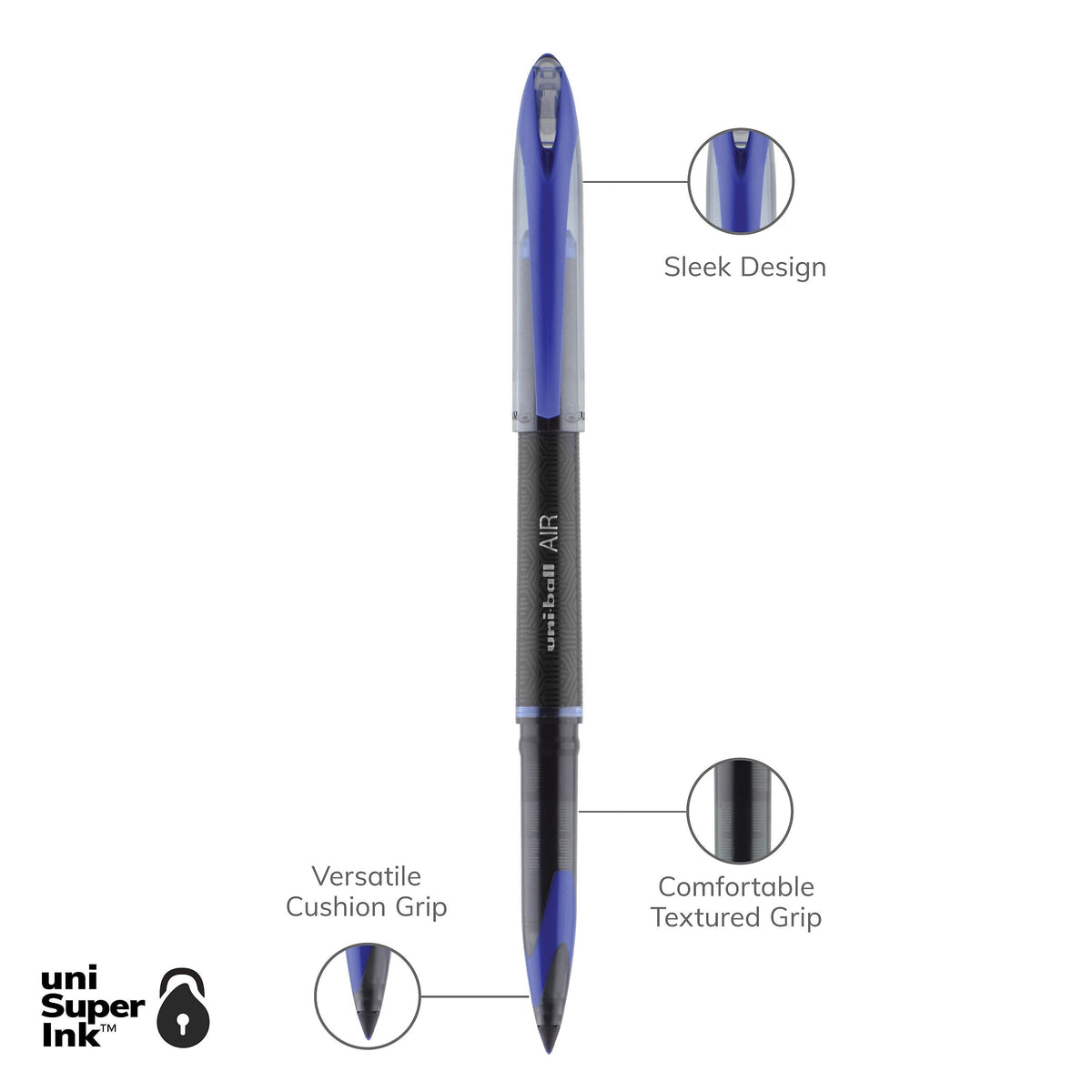 uni AIR Porous Point Pens, Medium Point, 0.7mm, Blue Ink, 12/Pack