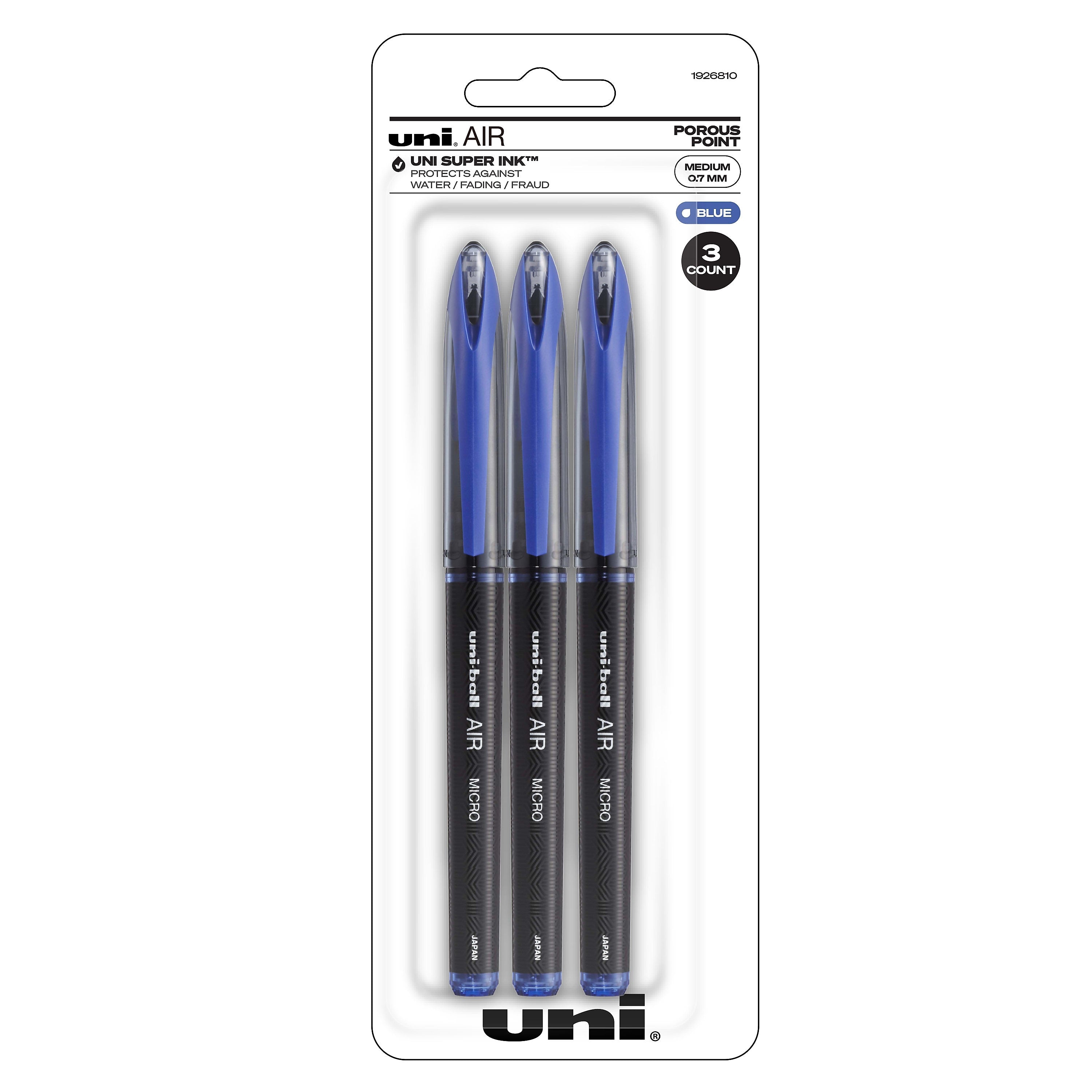 uni AIR Porous Point Pens, Medium Point, 0.7mm, Blue Ink, 3/Pack