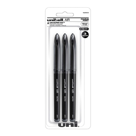 uni AIR Porous Point Pens, Medium Point, 0.7mm, Bold Point, Black Ink, 3/Pack