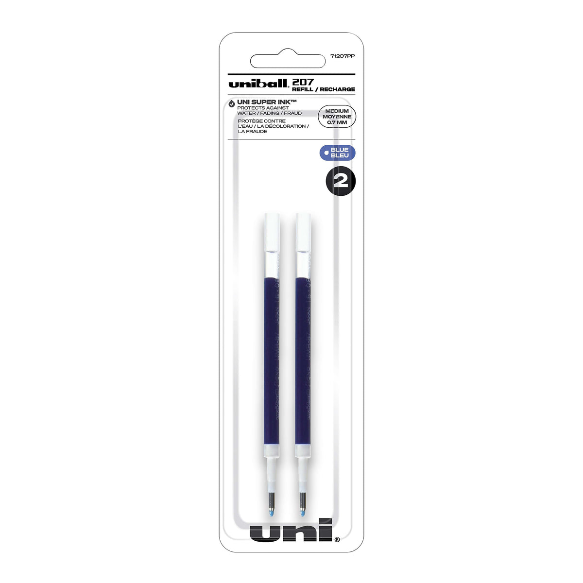 uni-ball 207 Gel-Ink Pen Refills, Medium Tip, Blue Ink, 2/pack